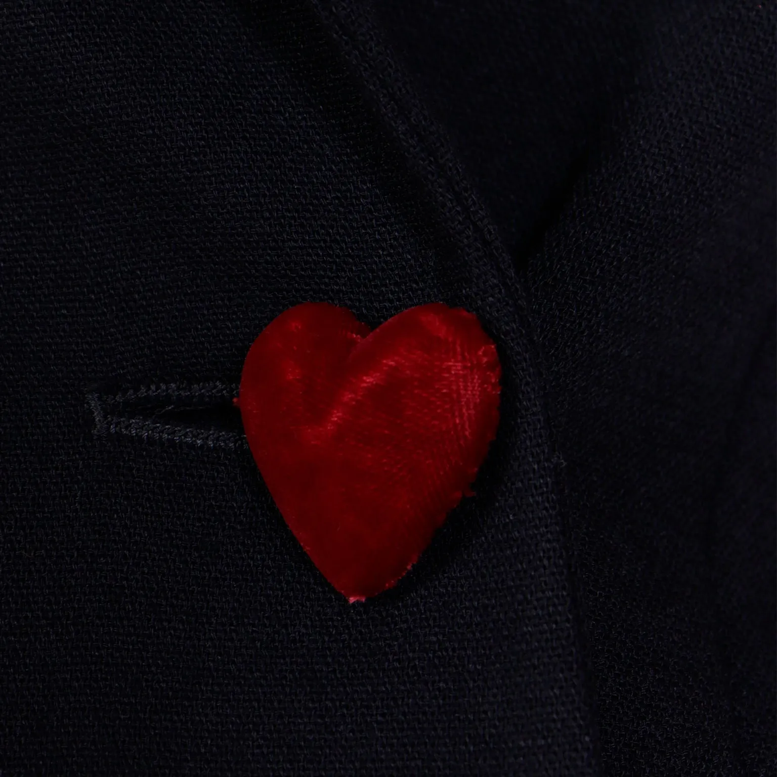 1990s Moschino Black Wool Coat w Red Velvet Heart Buttons & Bow