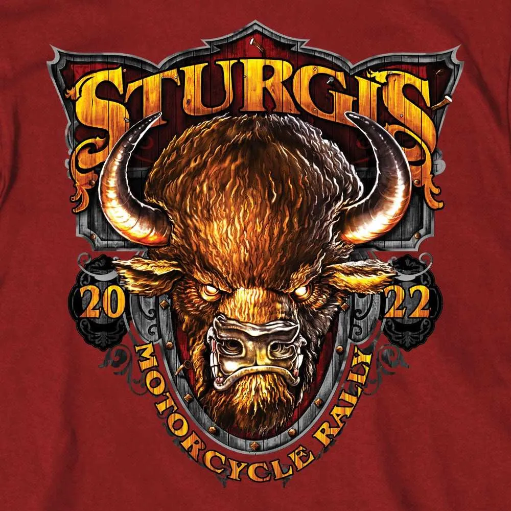 2022 Sturgis Motorcycle Rally SPB1008 Crazy Buffalo Men's Cardinal T-Shirt