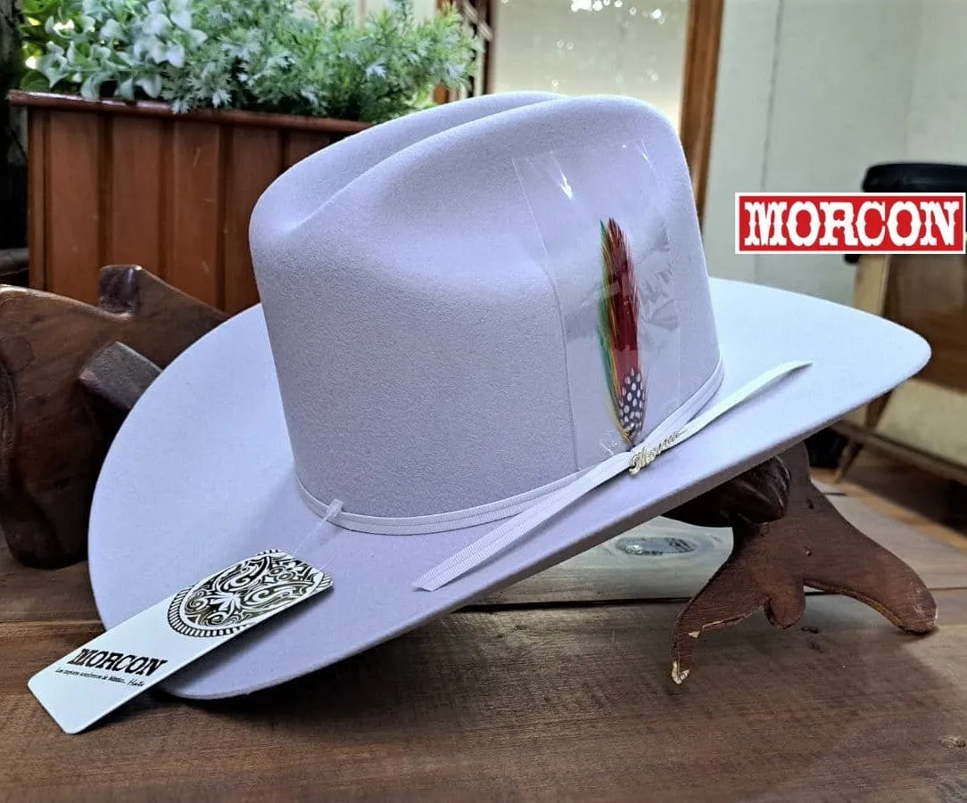 20X Cowboy Felt Hat Sinaloa Style Platinum Gray with Feathers RD-MOR20X-G