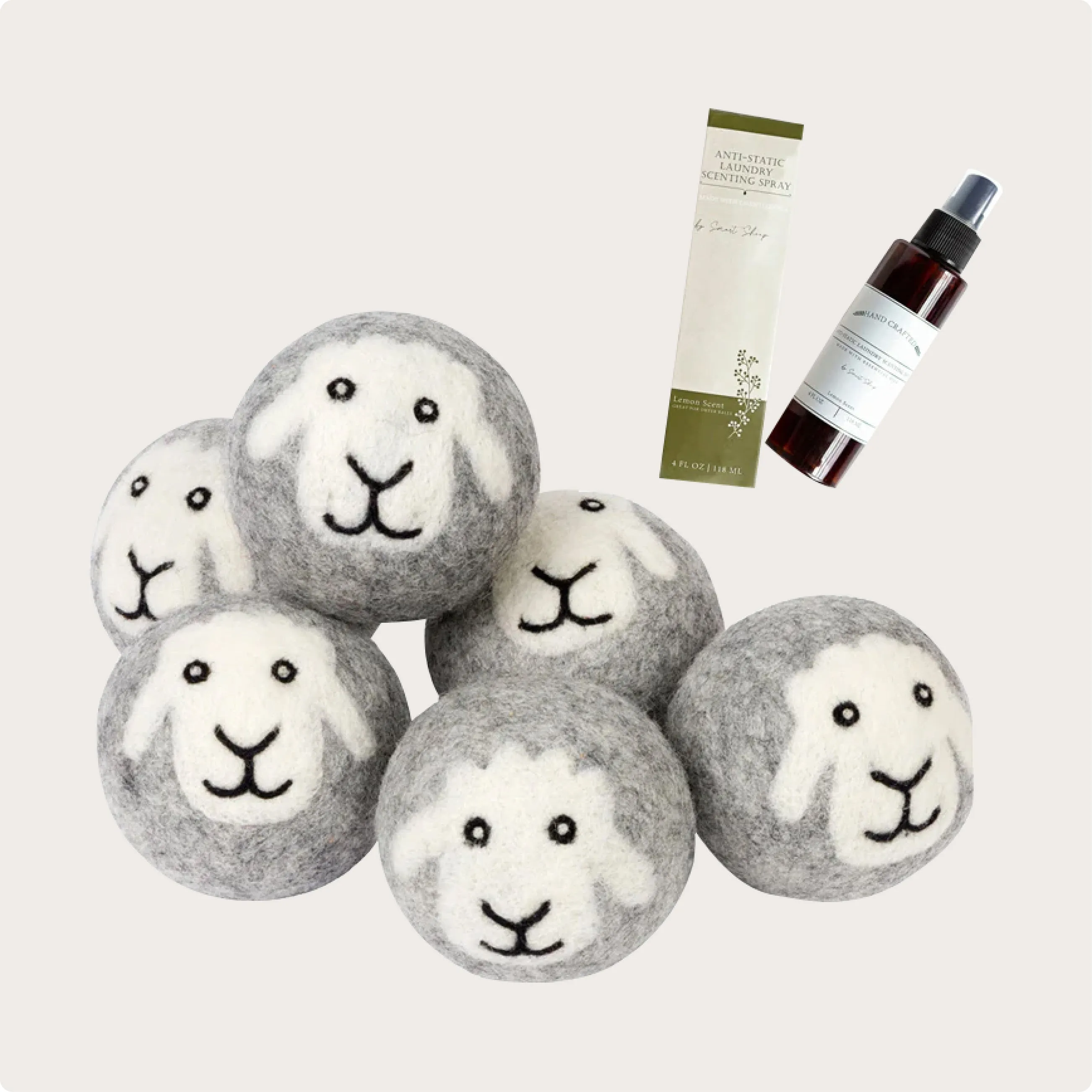 6 Smiling Sheep Wool Dryer Balls   Scenting Spray Bundle