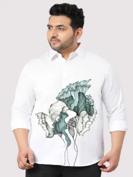 Abstract Printed White Shirt Men's Plus Size