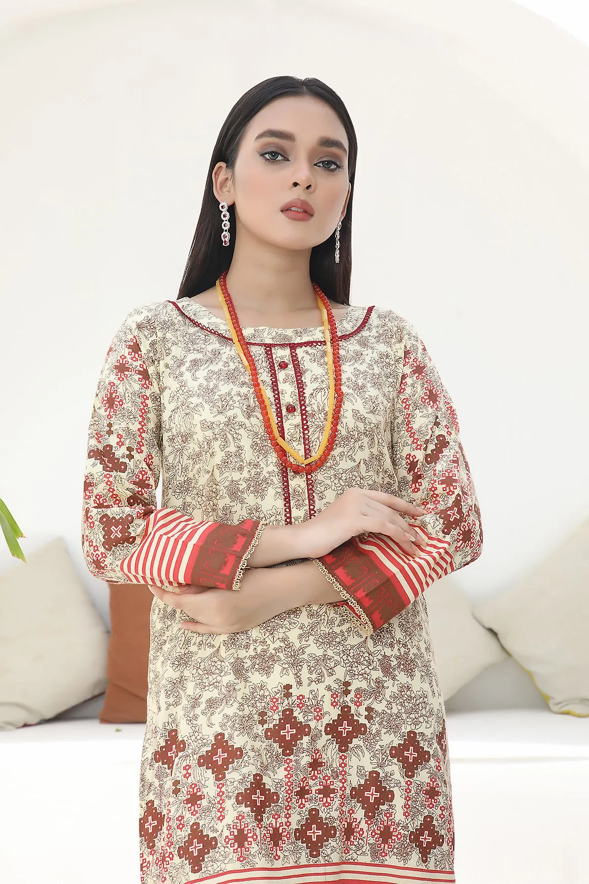 AMT42002 Saleha - Gold/Red Lawn Kurti