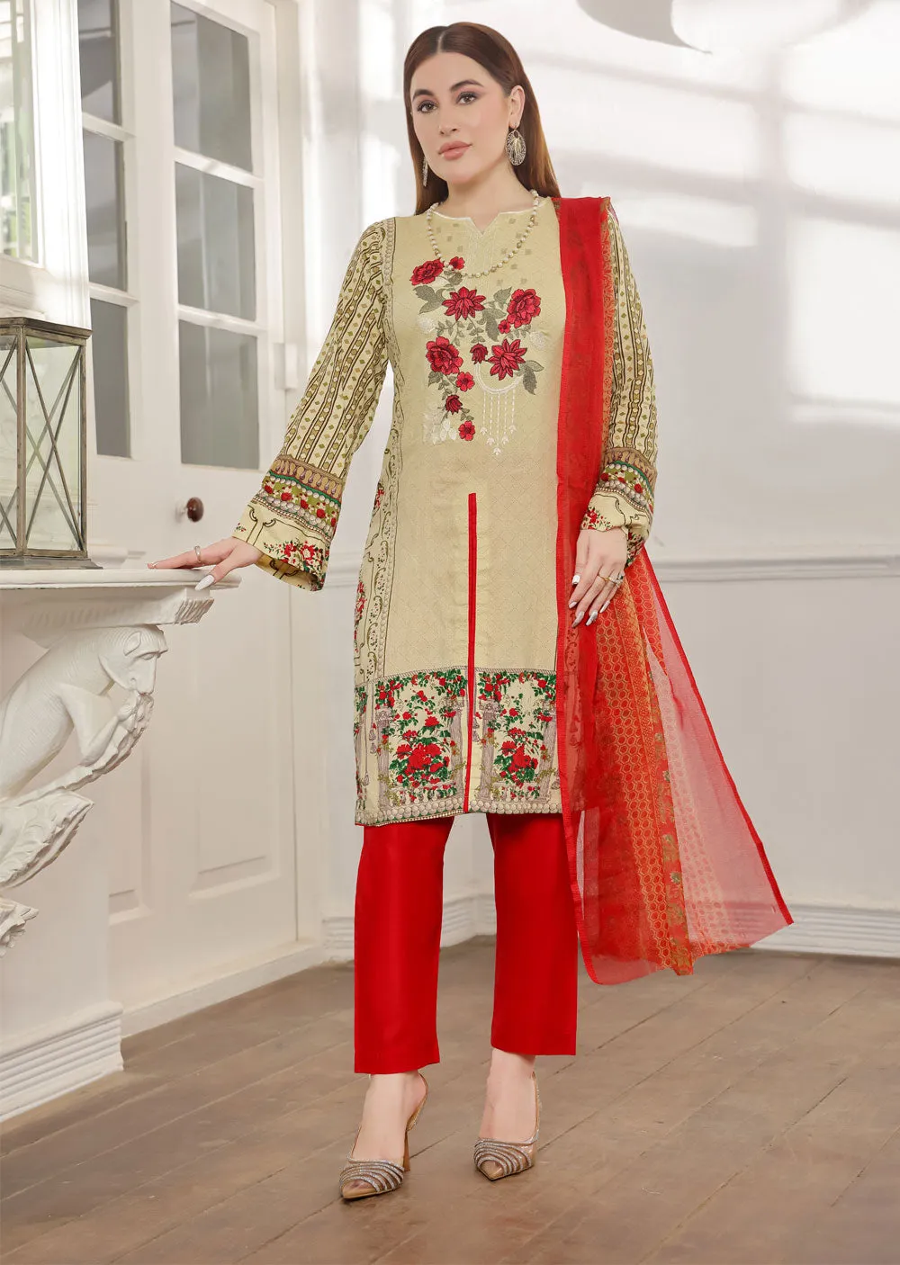 AMT4803 - Gold Readymade Lawn Suit