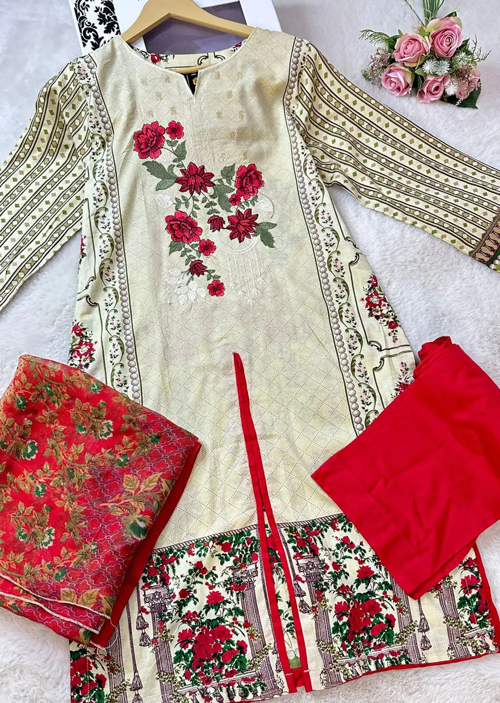 AMT4803 - Gold Readymade Lawn Suit