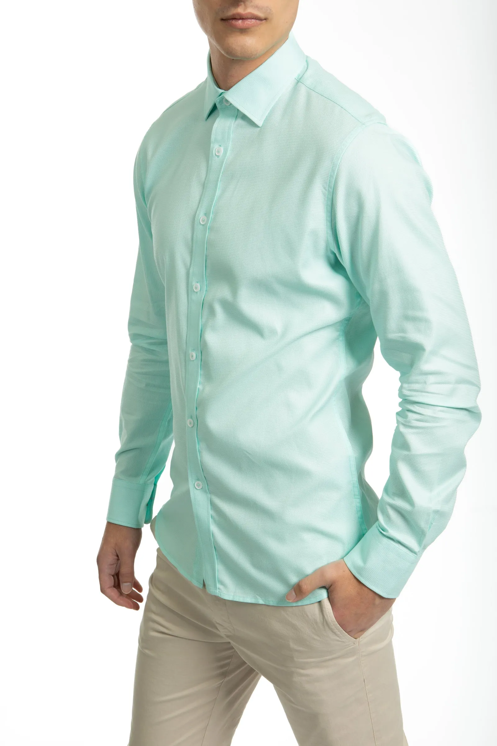 Aqua Long Sleeve Waffle Shirt