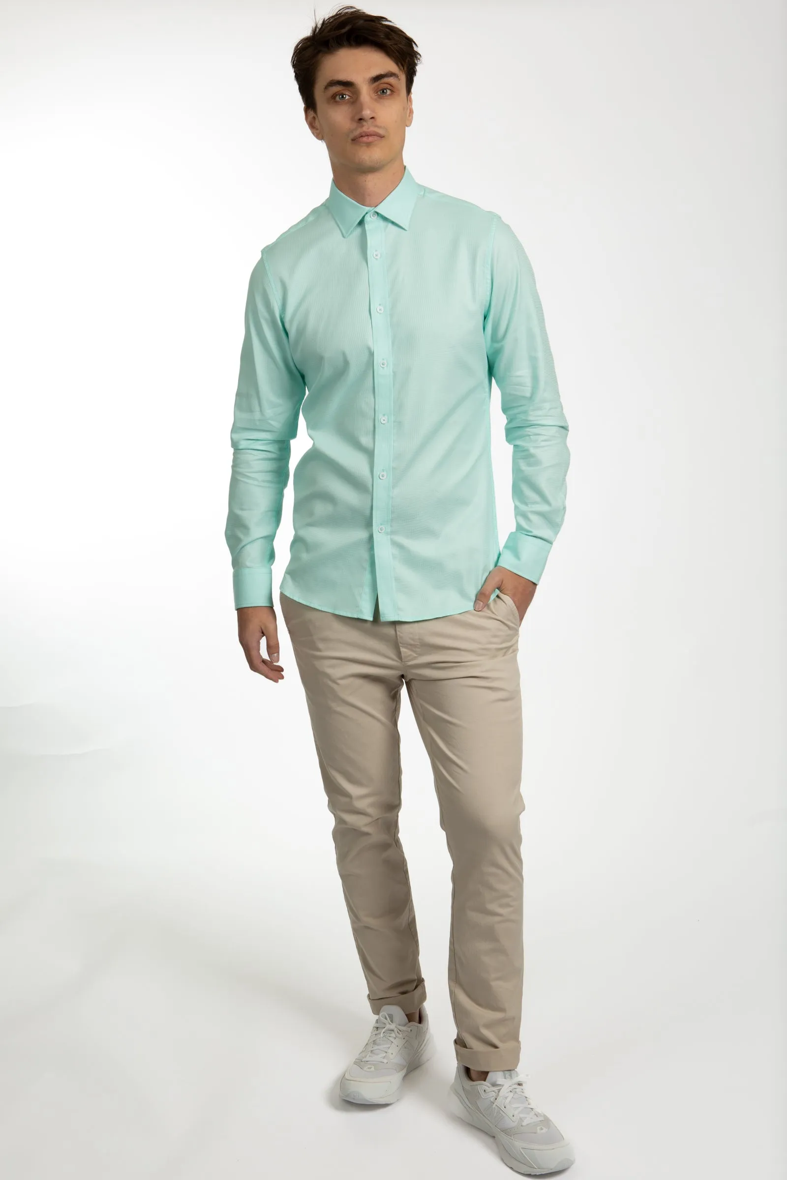 Aqua Long Sleeve Waffle Shirt