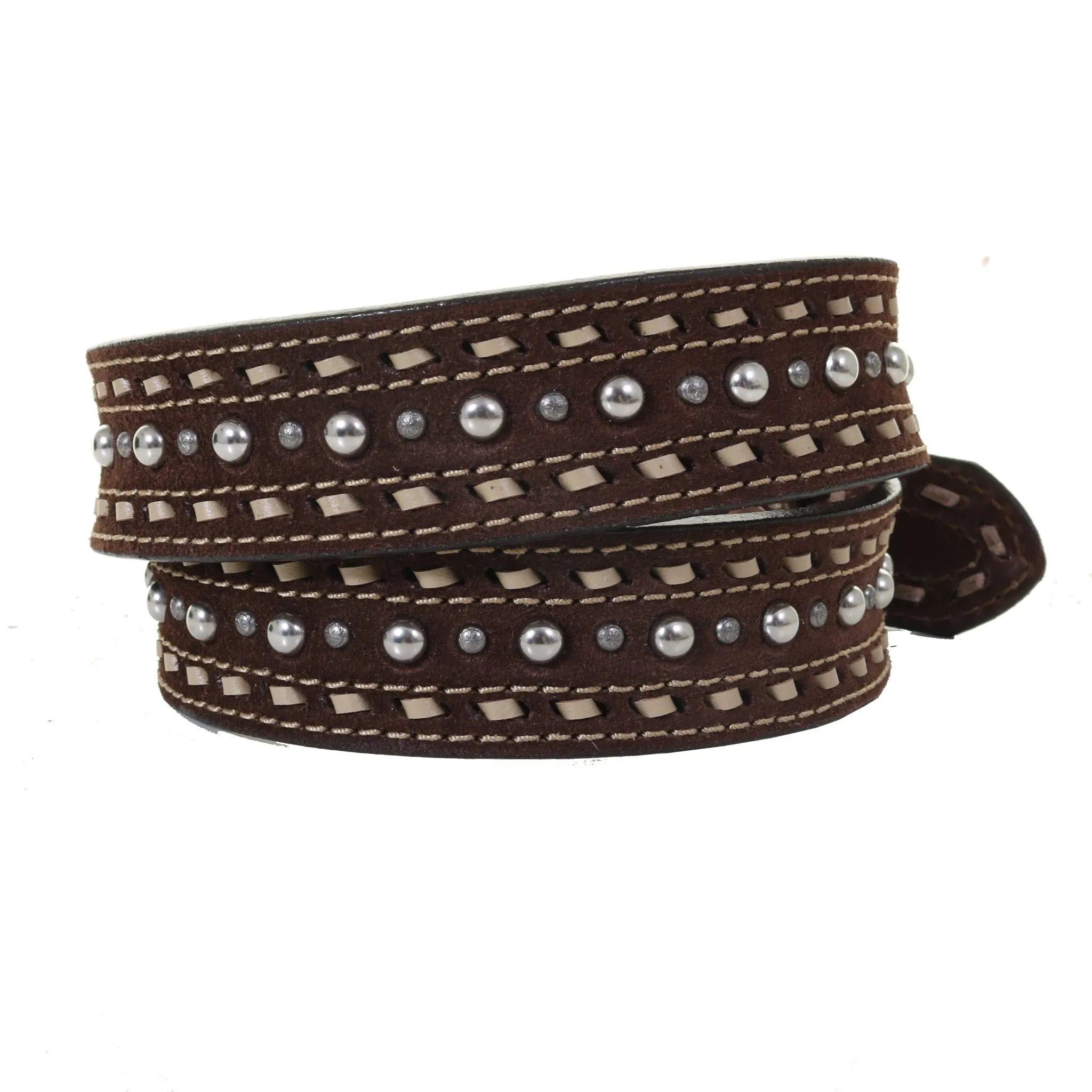 B1157 - Brown Rough Out Buckstitched & Dotted Belt