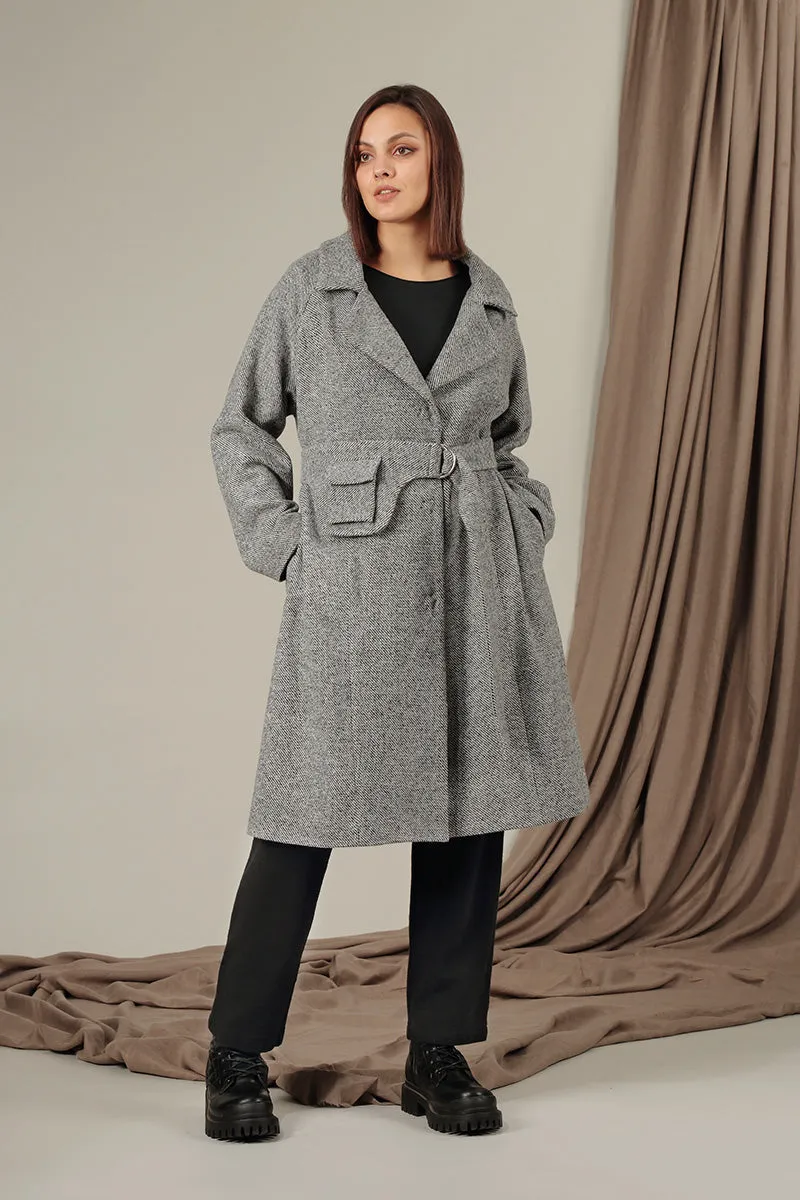 Belted Grey Wool Coat