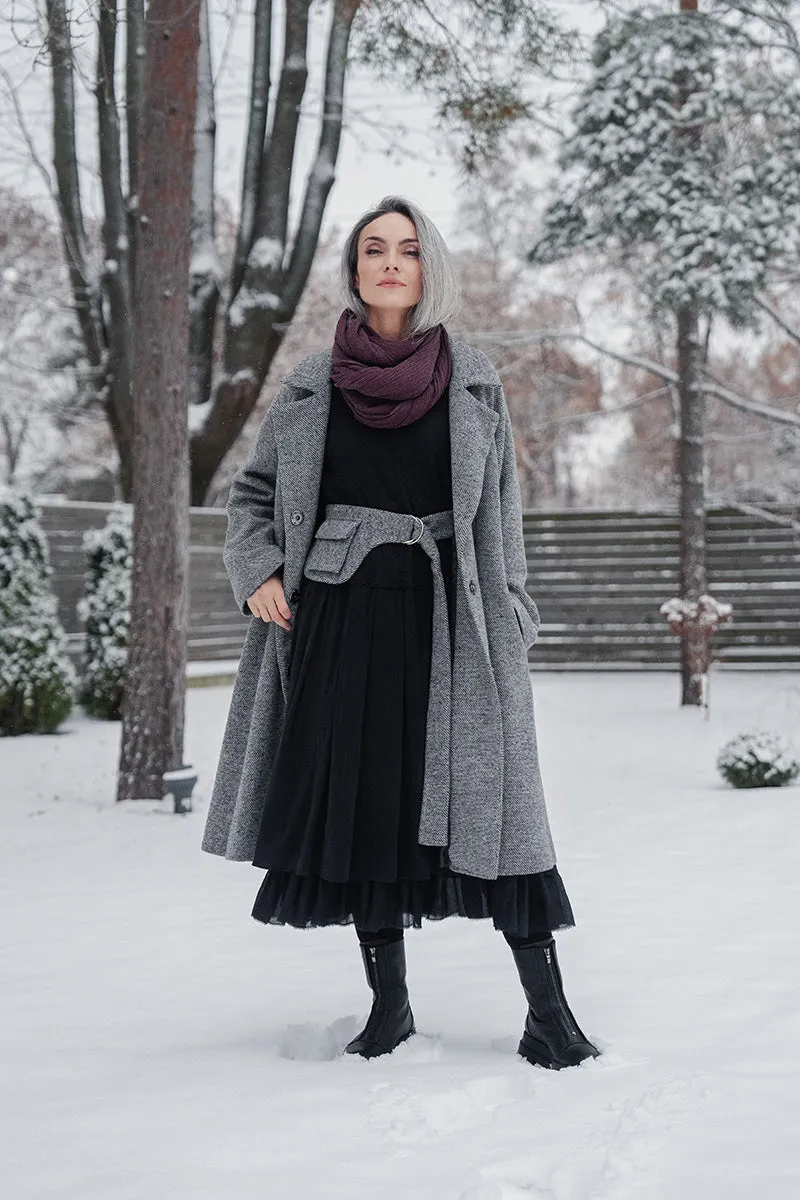 Belted Grey Wool Coat