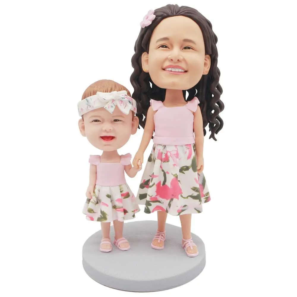 Big Sister Pulling Little Sister Custom Family Bobblehead