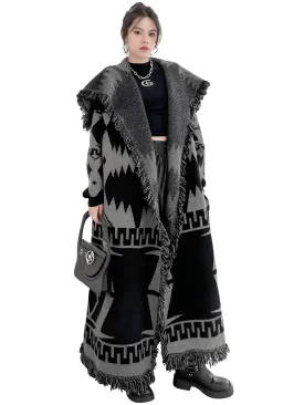 Black Knit Long Oversized Knit Cardigan Sweater Loose Lapel Long Sleeve Women New Fashion