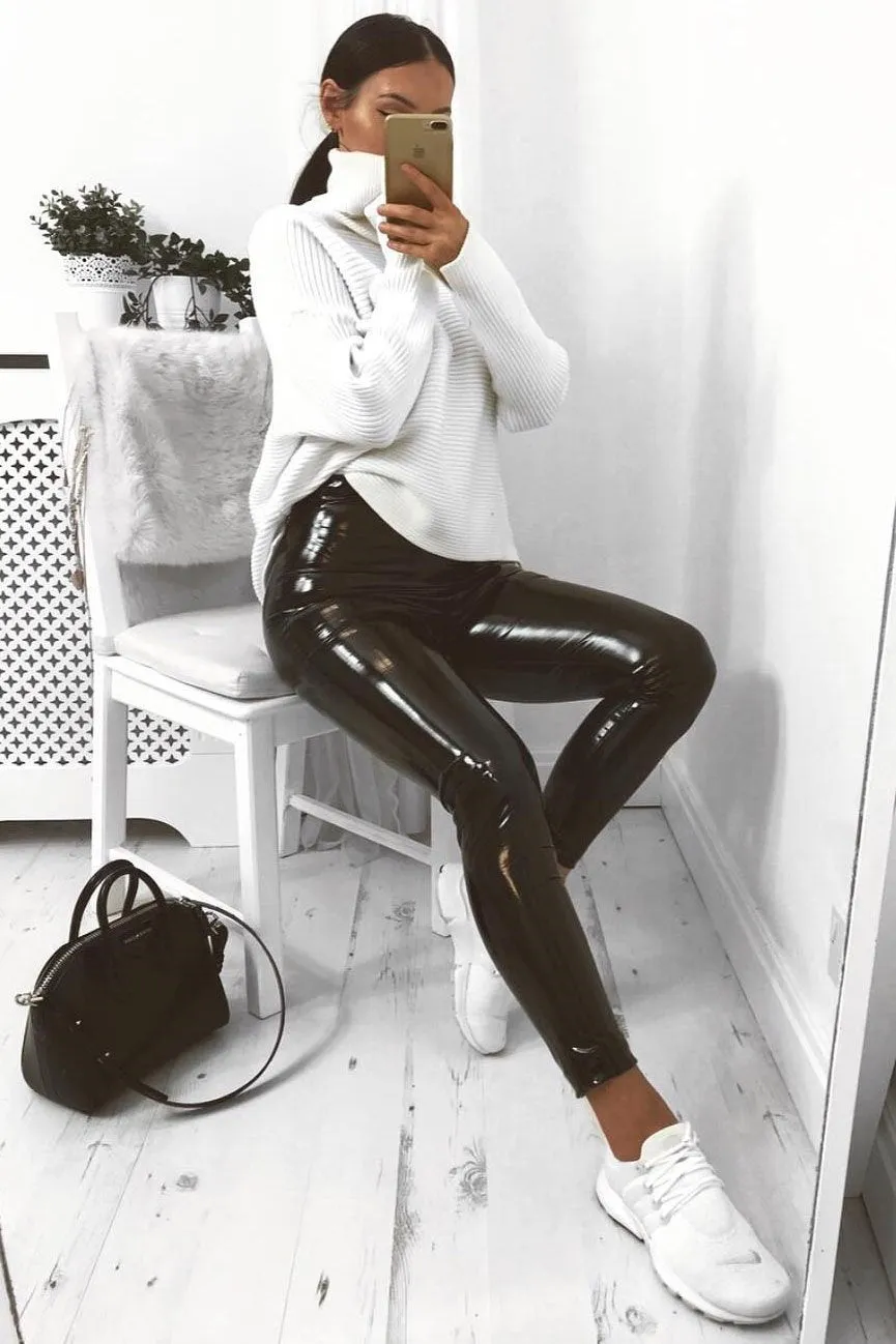 Black Shiny Vinyl PU Leggings - Rio