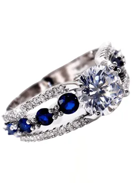 Blue White Round CZ  Ring