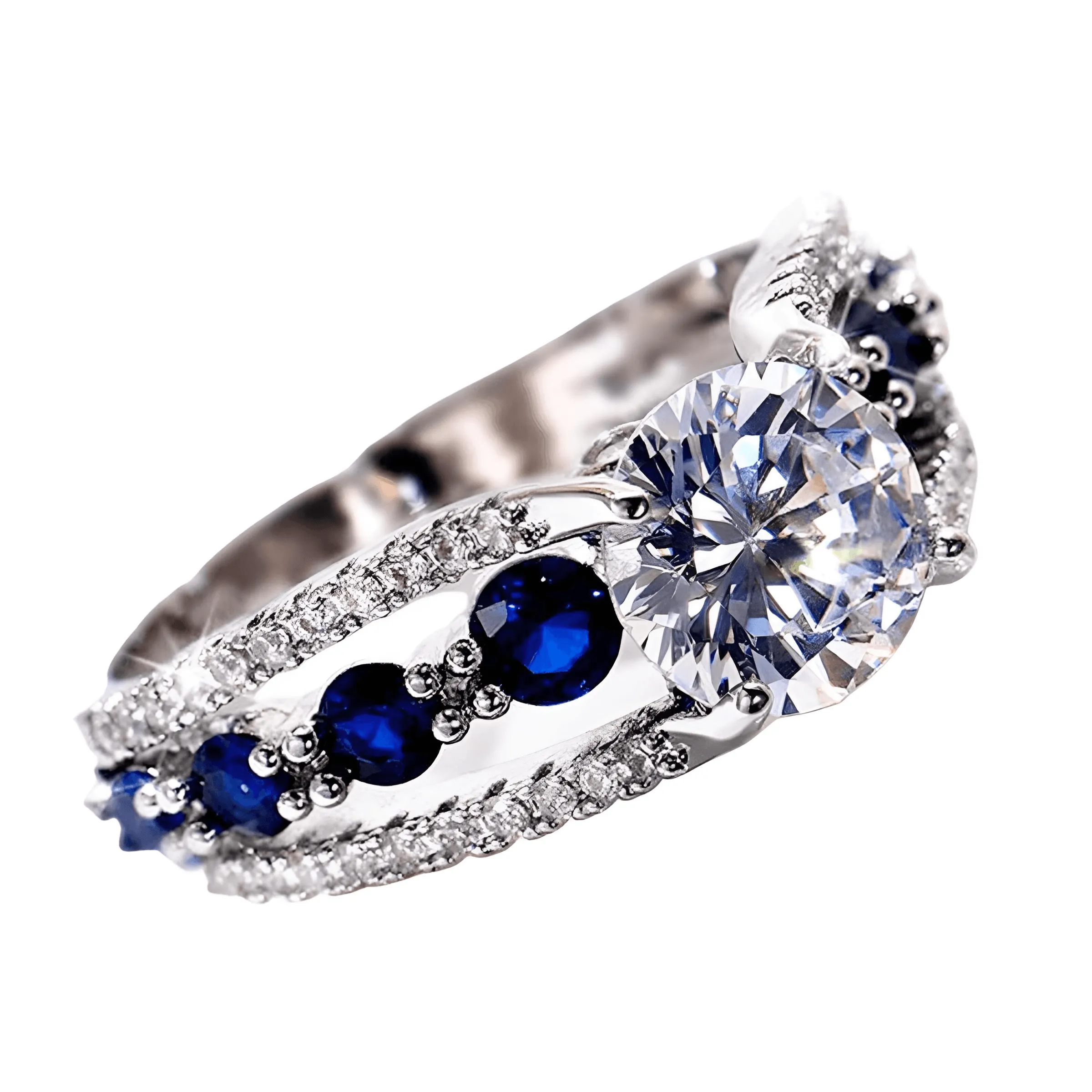 Blue White Round CZ  Ring