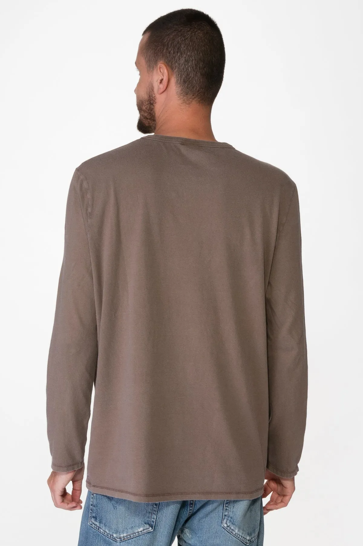 Brown Men Washed Long Sleeves Tee