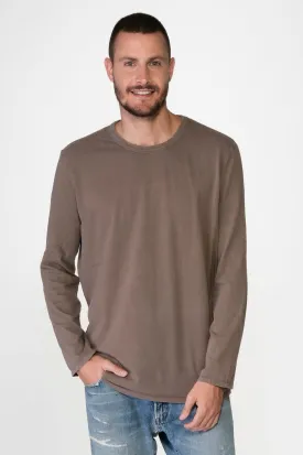 Brown Men Washed Long Sleeves Tee