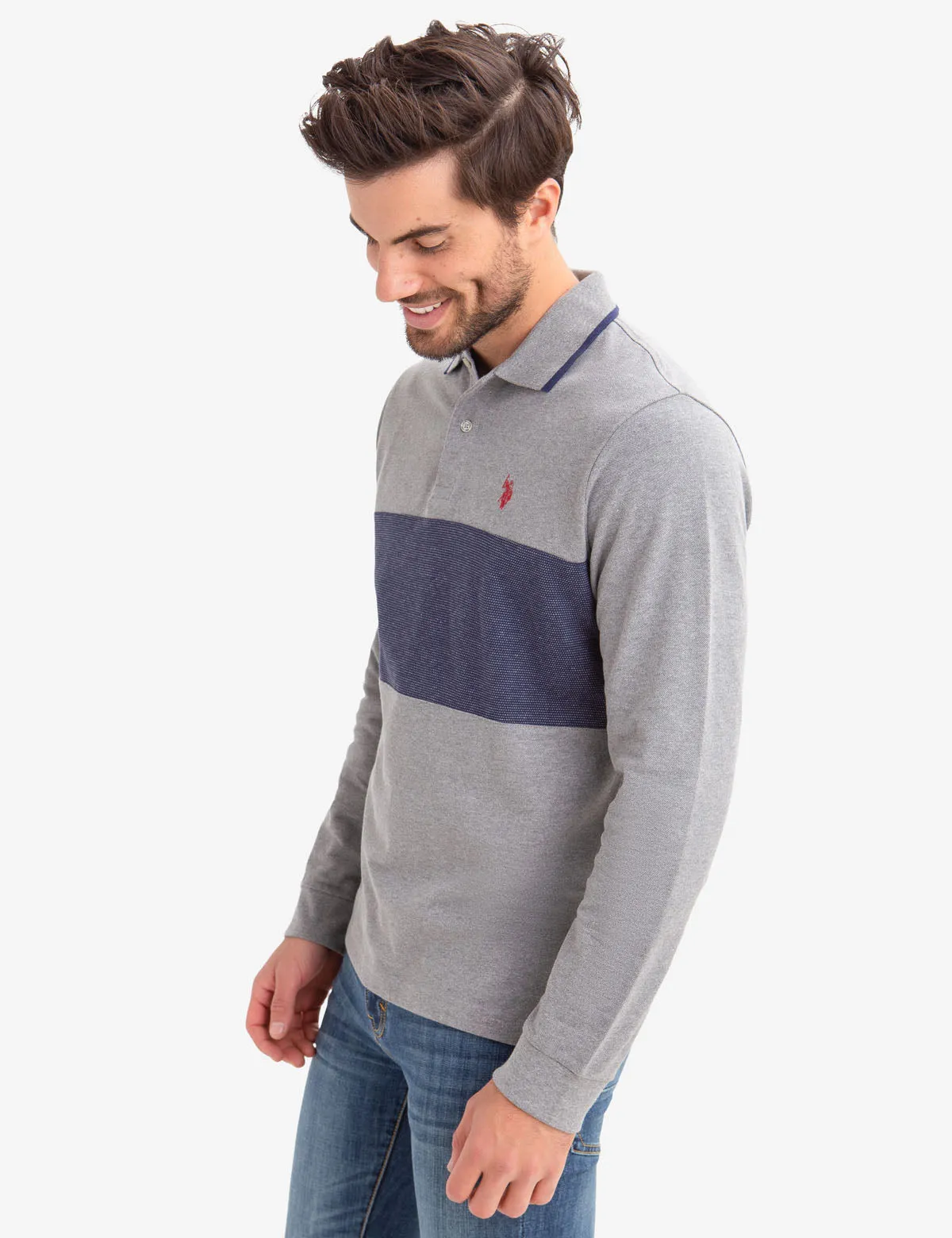 CHEST COLORBLOCK LONG SLEEVE POLO SHIRT