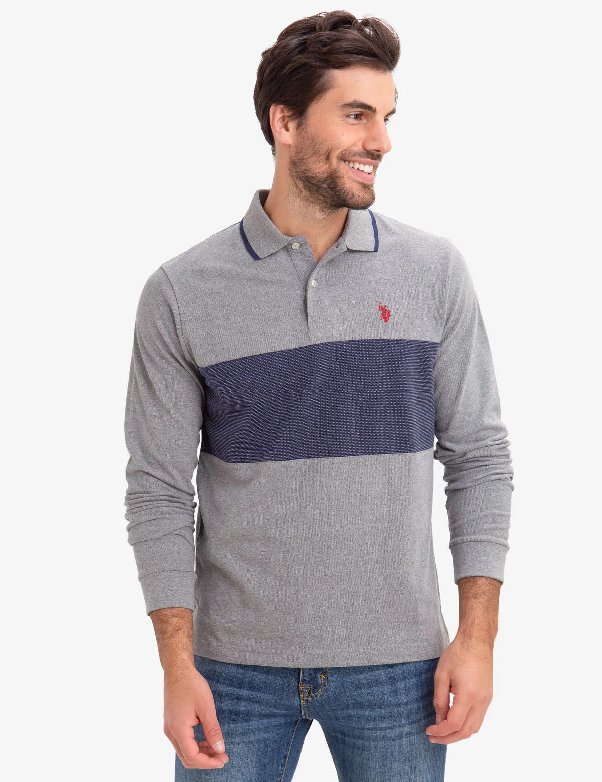 CHEST COLORBLOCK LONG SLEEVE POLO SHIRT