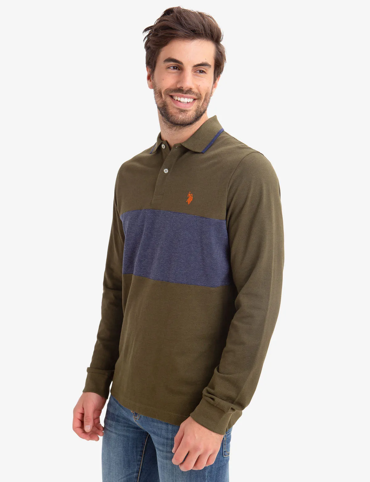 CHEST COLORBLOCK LONG SLEEVE POLO SHIRT