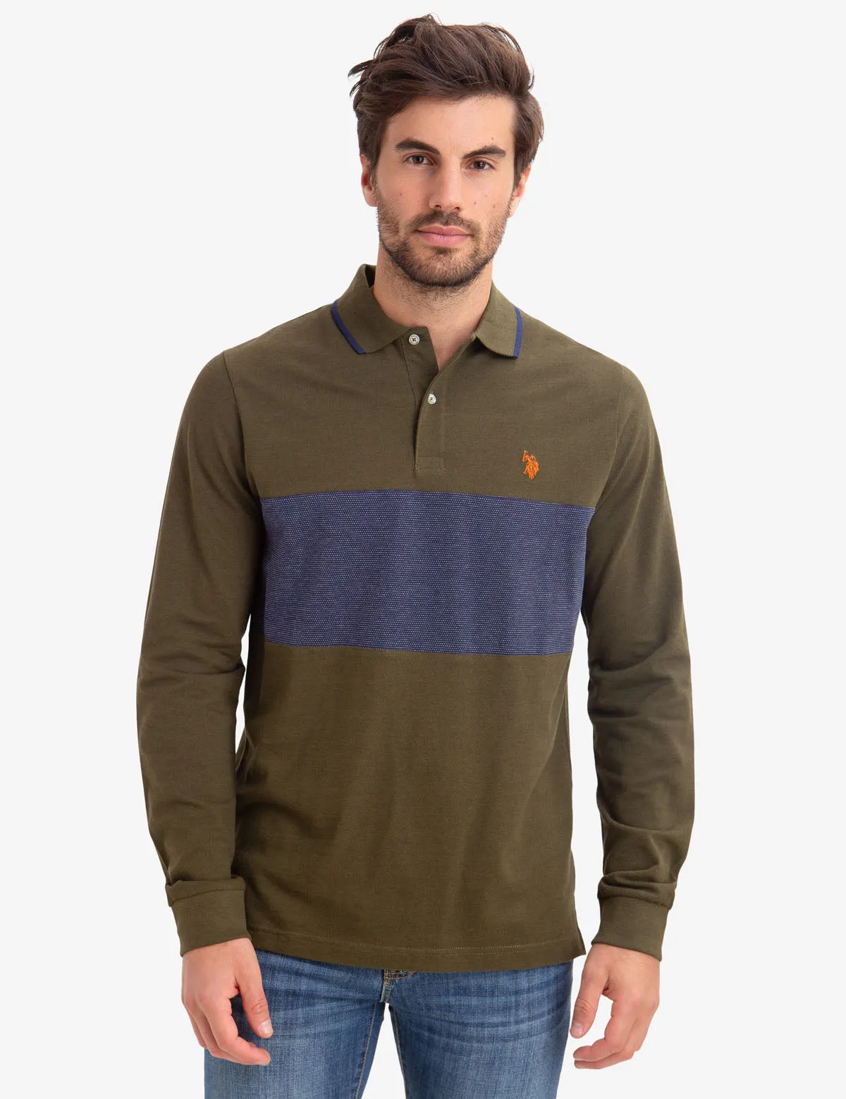 CHEST COLORBLOCK LONG SLEEVE POLO SHIRT