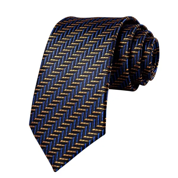 Classy Men Midnight Blue Gold Striped Silk Tie