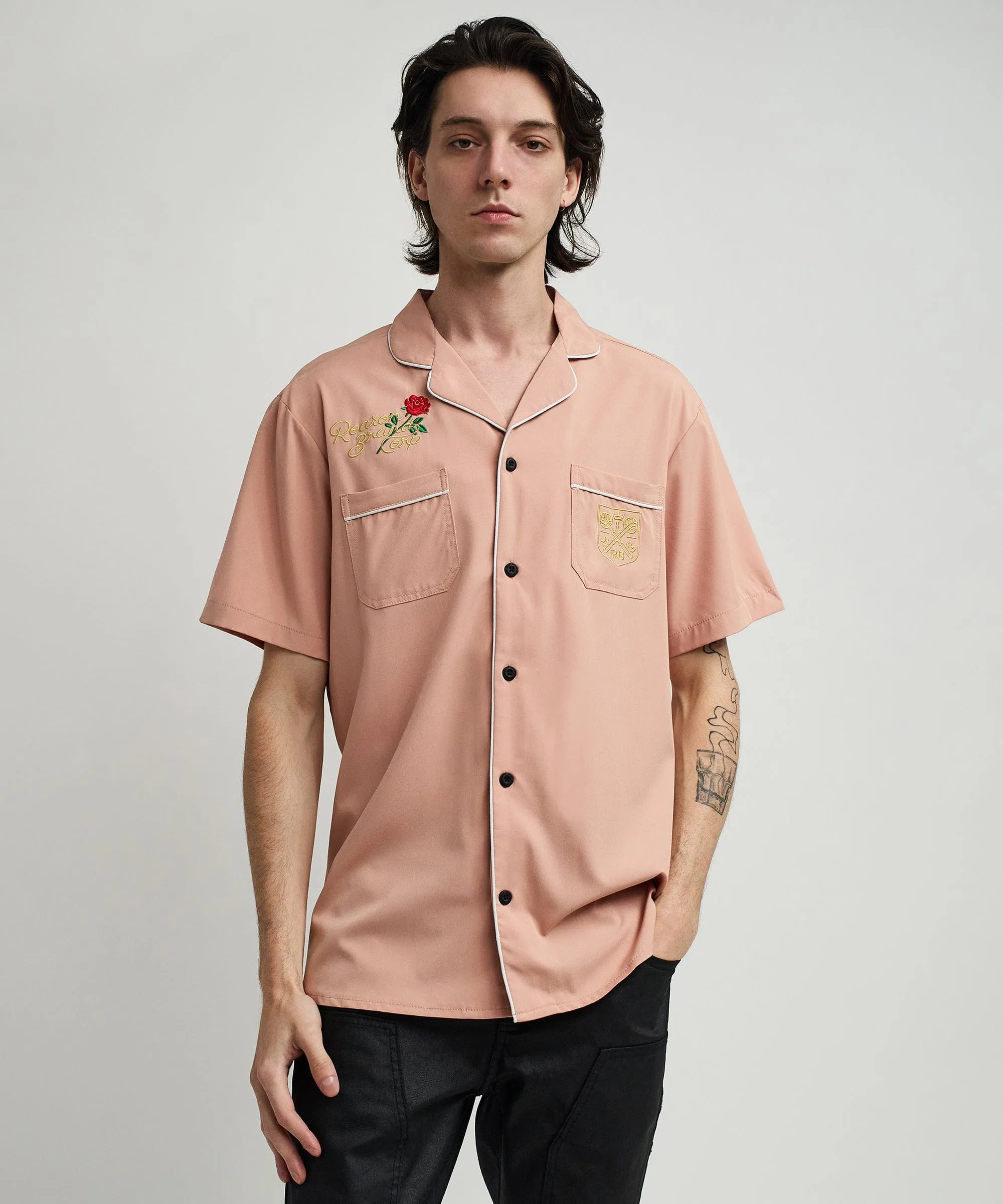 Clubmaster Short Sleeve Embroidered Button Down Shirt - Sand