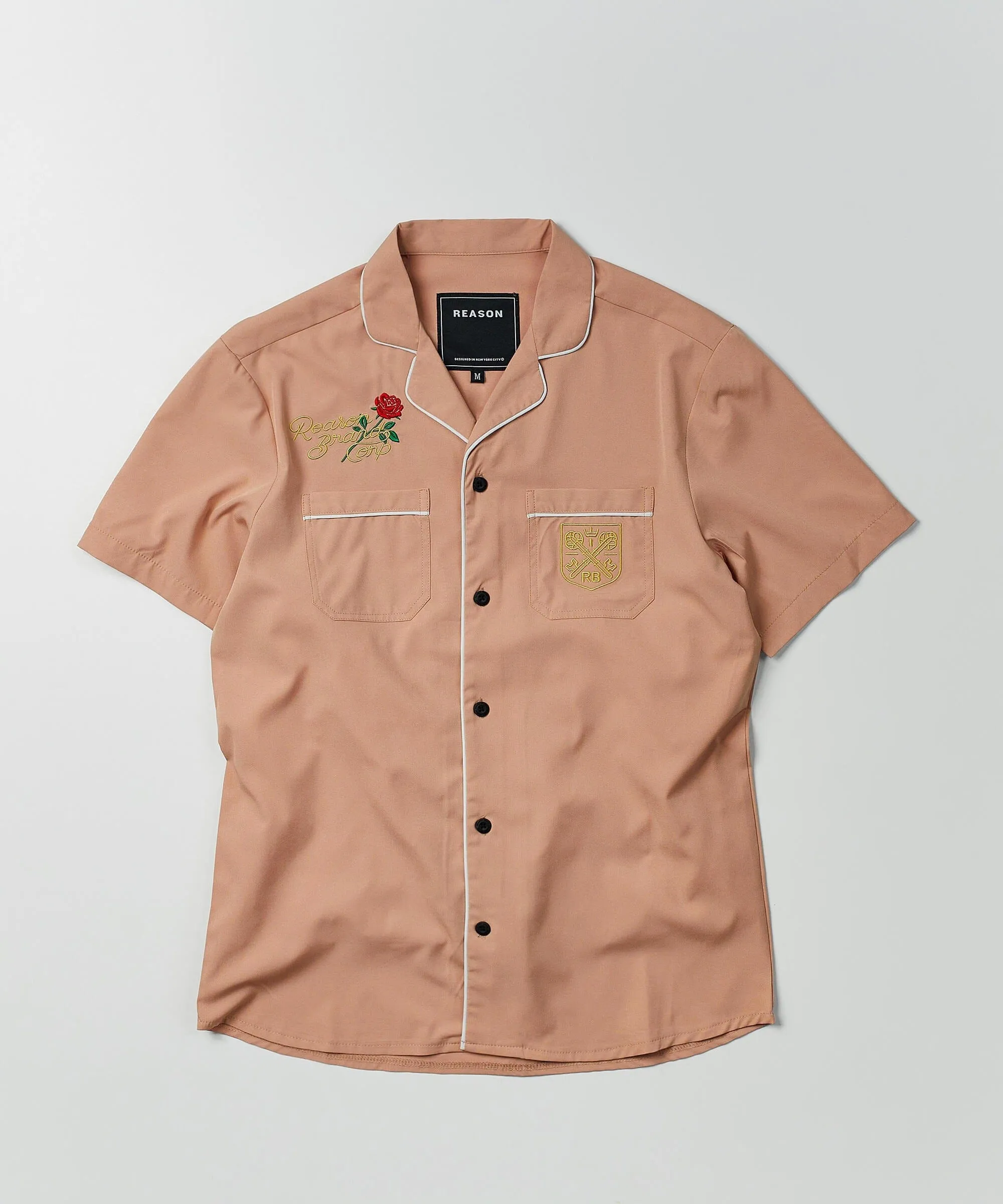 Clubmaster Short Sleeve Embroidered Button Down Shirt - Sand