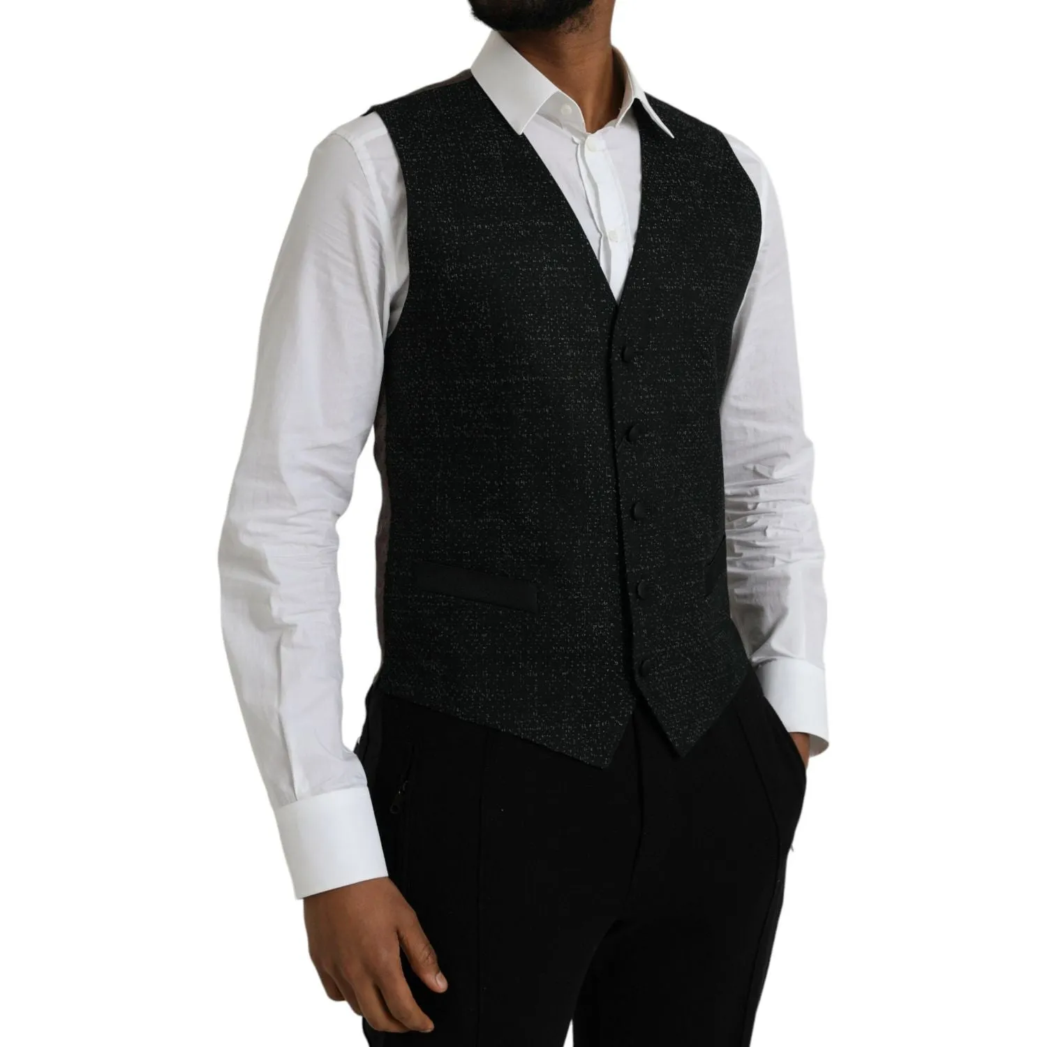 Dolce & Gabbana Black Brown Silk Waistcoat Dress Formal Vest