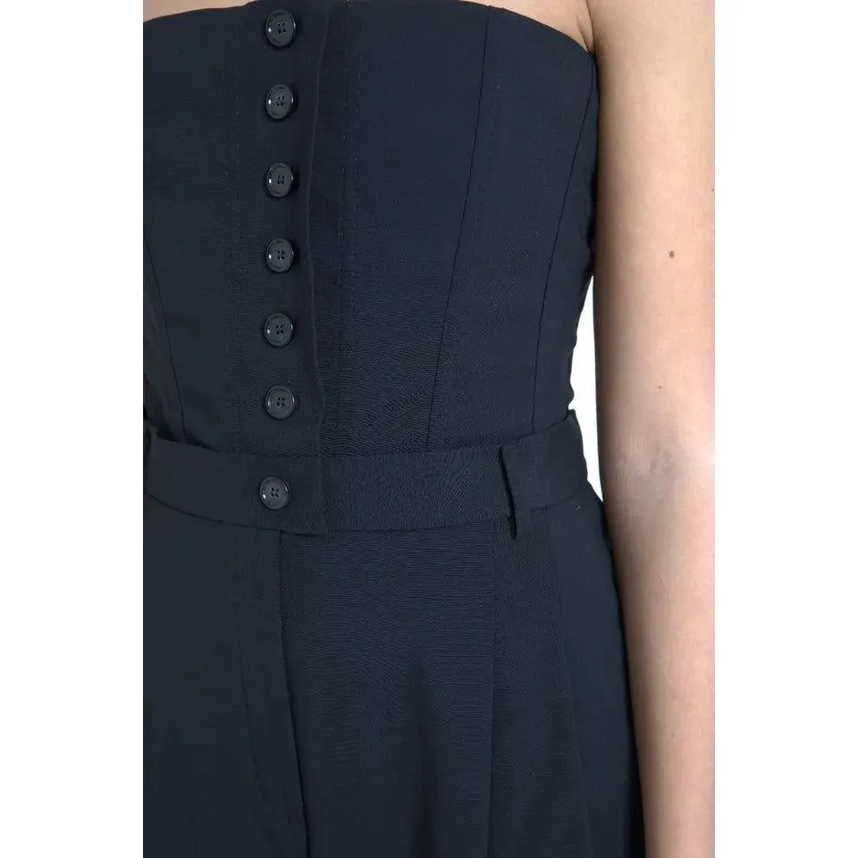 Dolce & Gabbana Black Wool Stretch Strapless Jumpsuit Dress