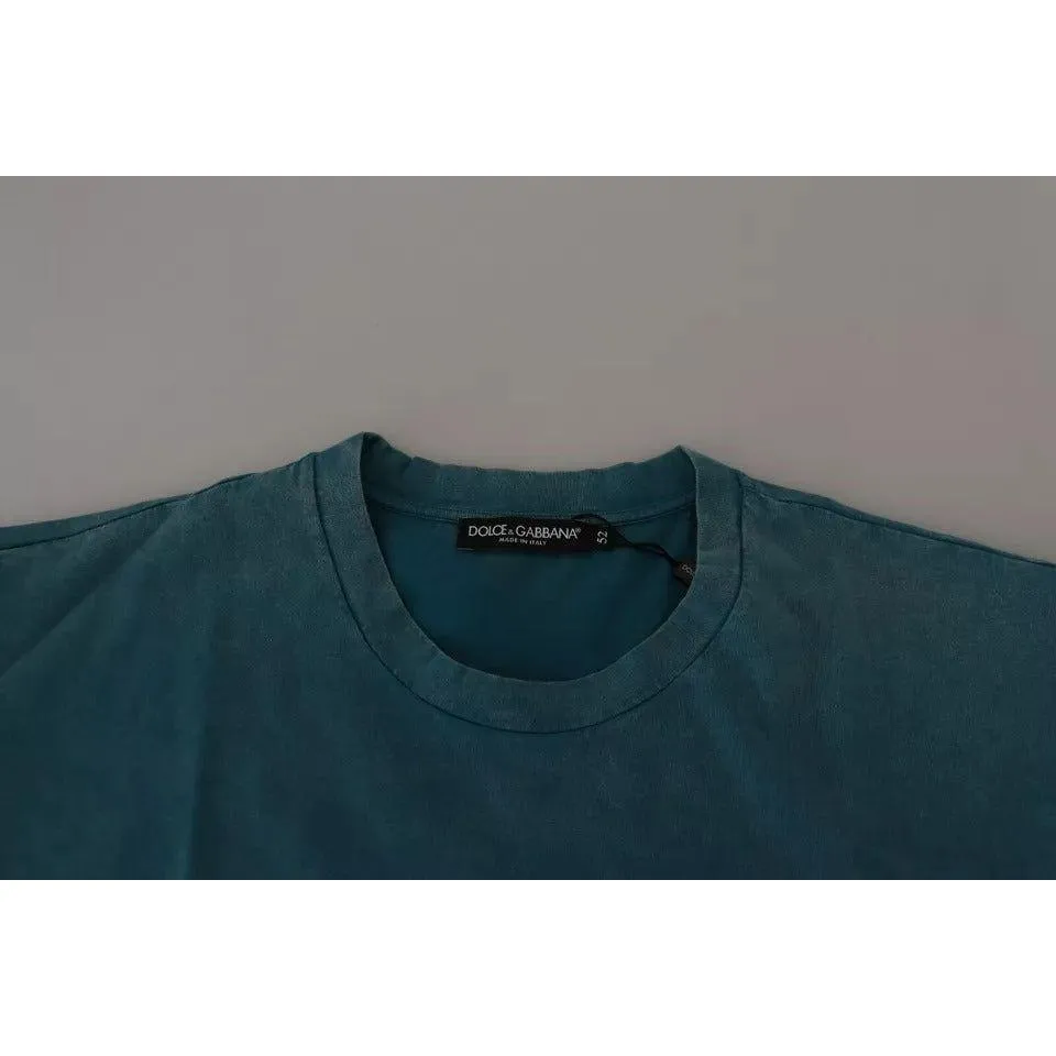 Dolce & Gabbana Blue Logo Print Crewneck Tee Cotton T-shirt