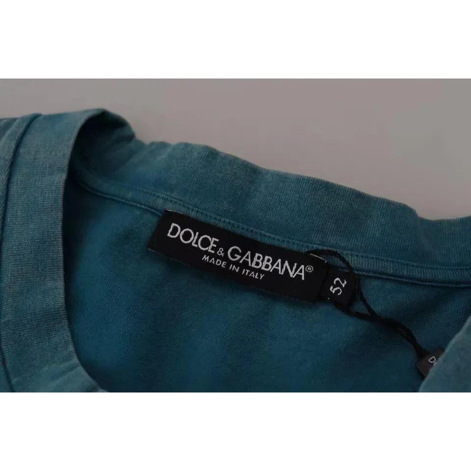 Dolce & Gabbana Blue Logo Print Crewneck Tee Cotton T-shirt