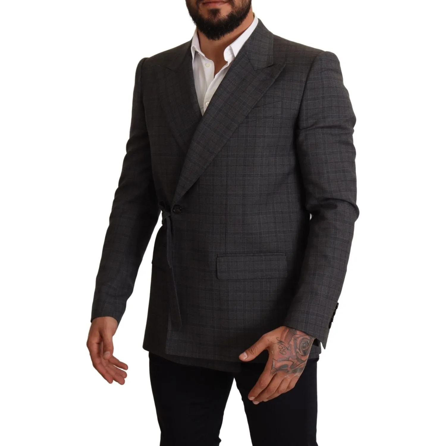 Dolce & Gabbana Chic Gray Check Martini Slim Fit Double-Breasted Blazer