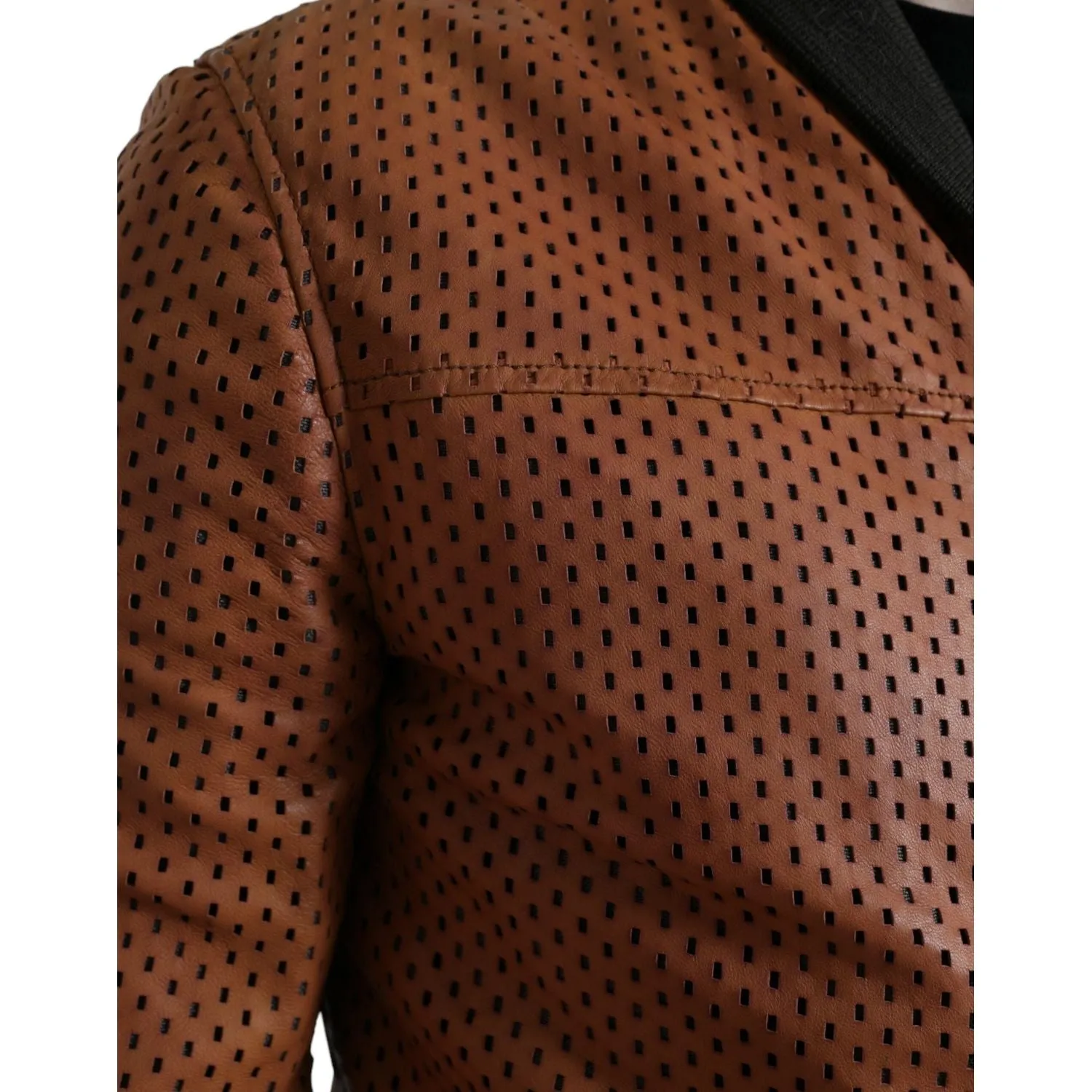 Dolce & Gabbana Elegant Leather Perforated Bomber Jacket