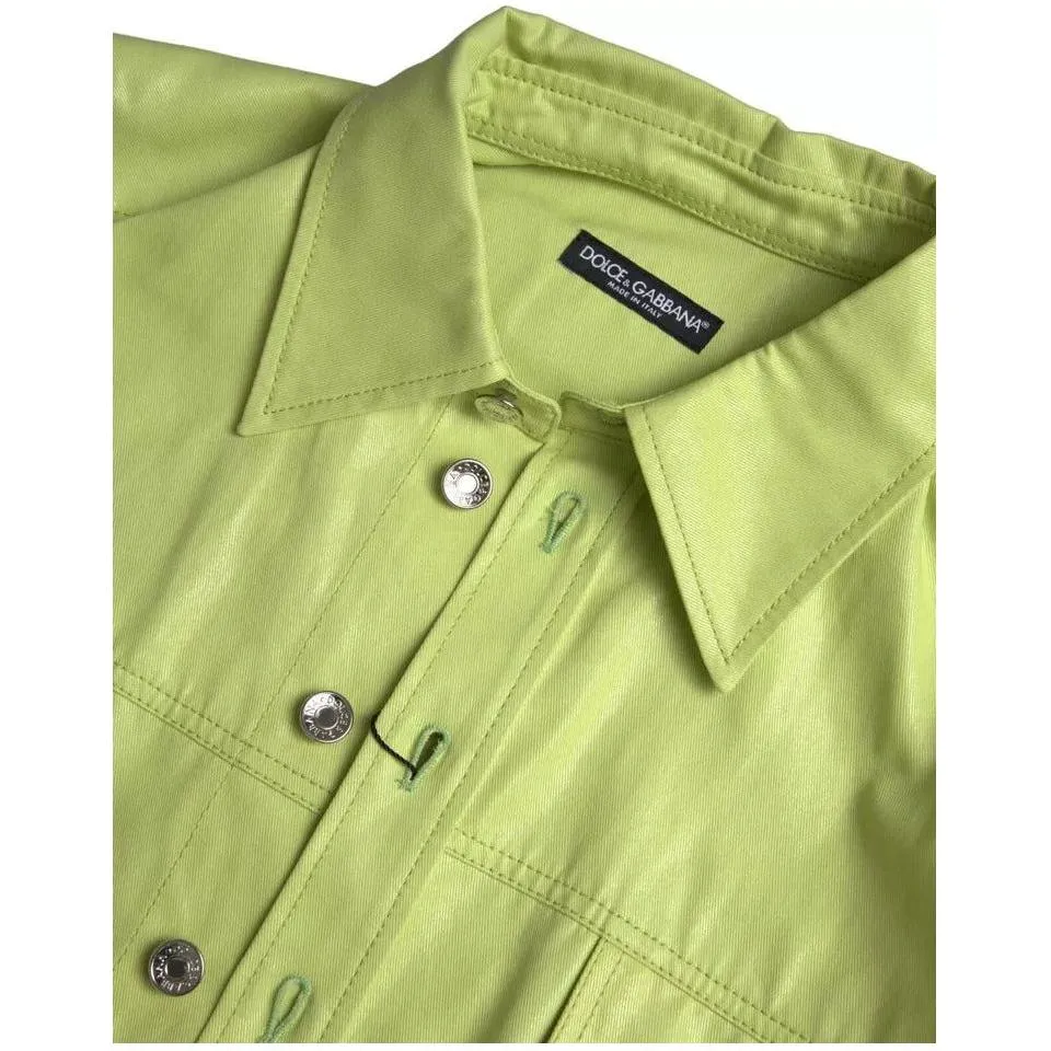 Dolce & Gabbana Green Cotton Collared Casual Button Down Shirt