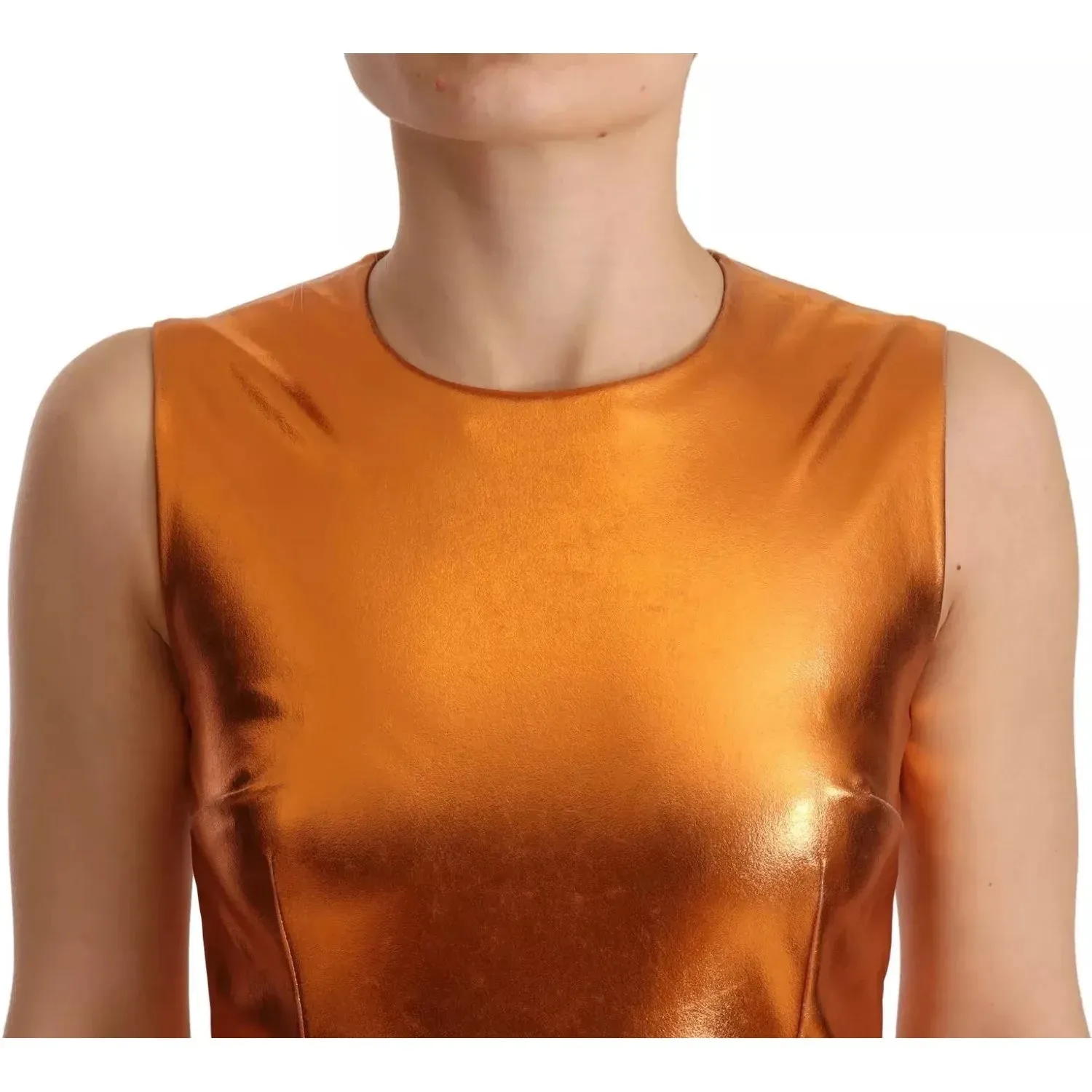 Dolce & Gabbana Metallic Orange Sleeveless Sheath Dress