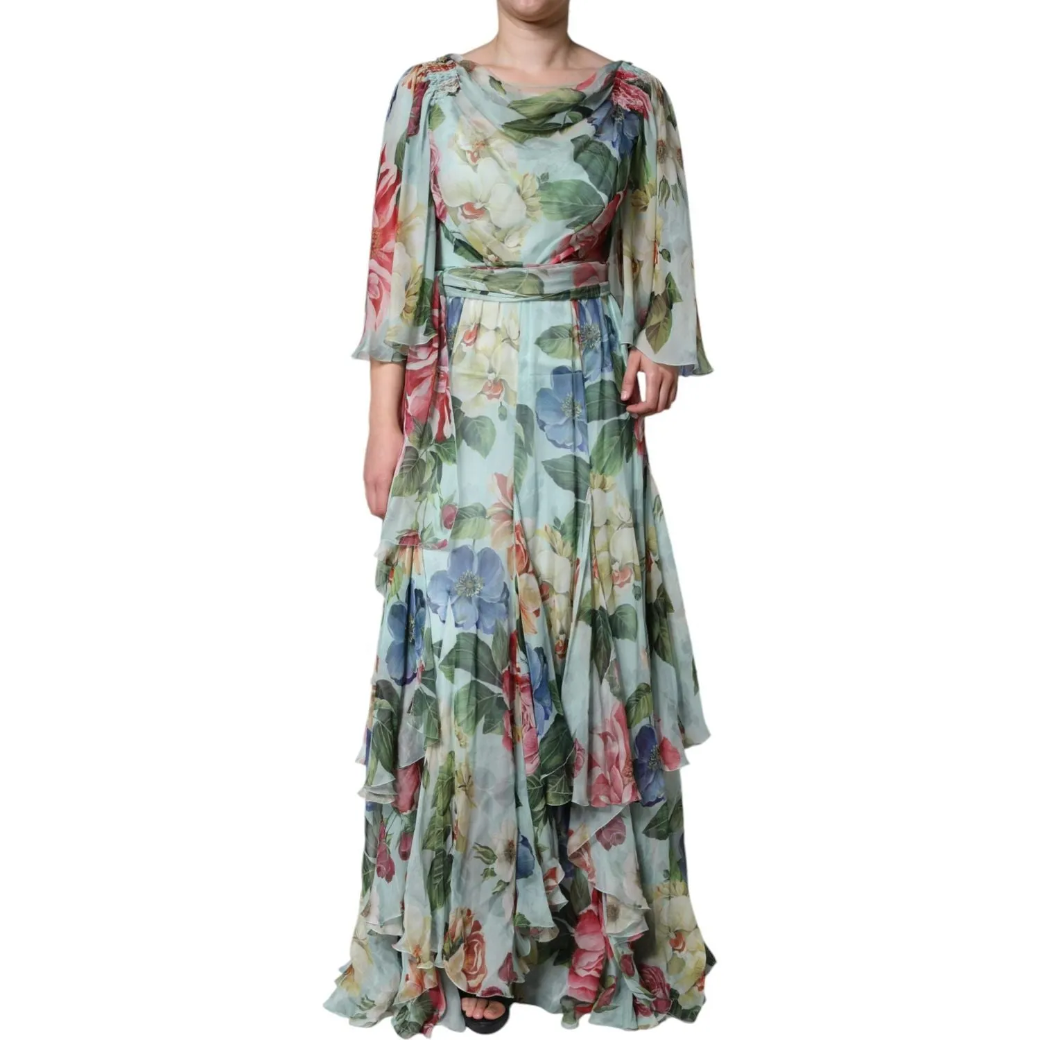 Dolce & Gabbana Multicolor Floral Silk Long Gown Dress