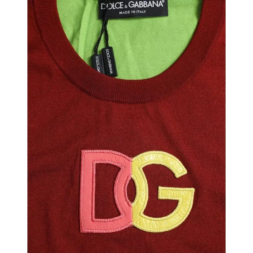 Dolce & Gabbana Red Green Silk DG Logo Sleeveless Tank Top