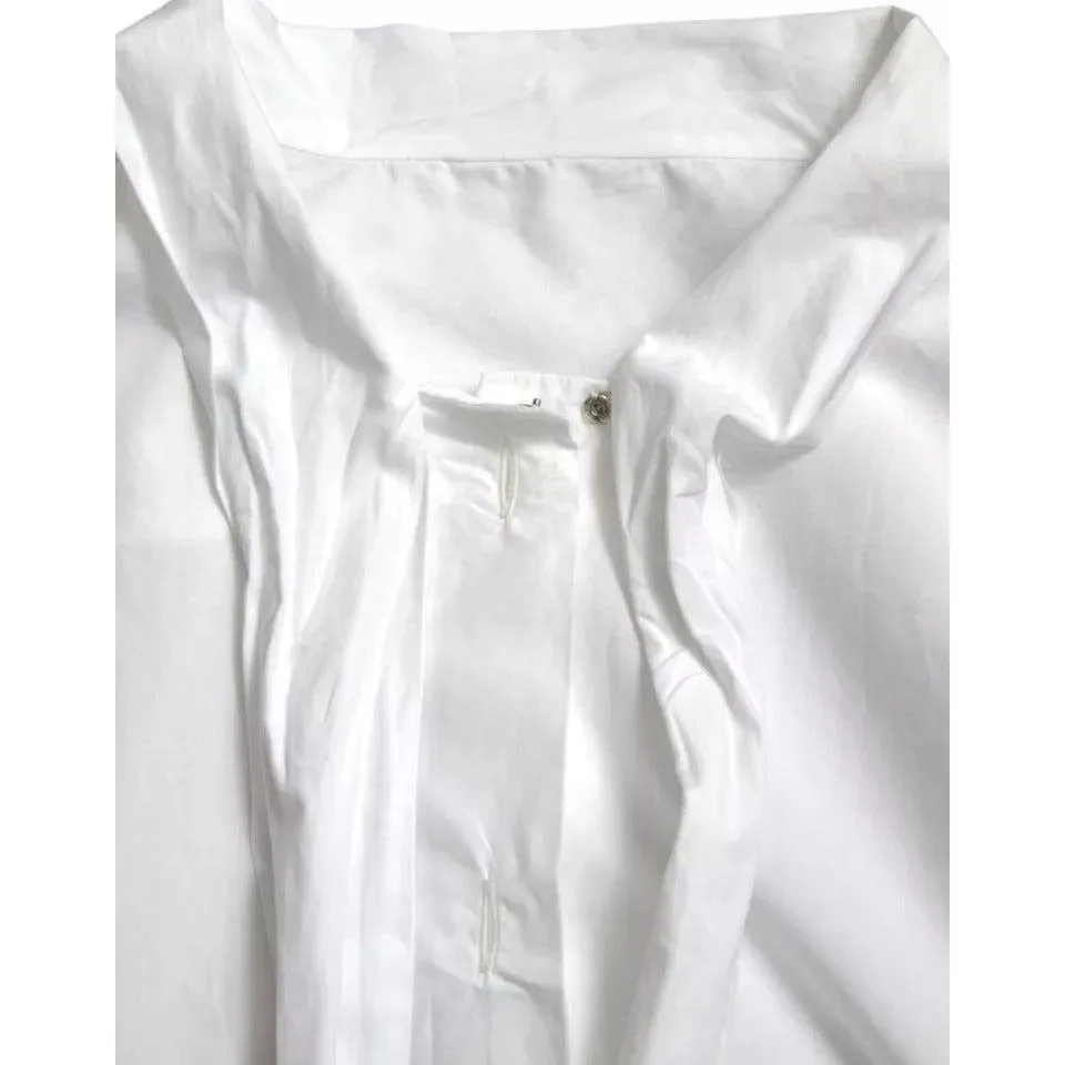 Dolce & Gabbana White Cotton Ascot Collar Long Sleeves Top