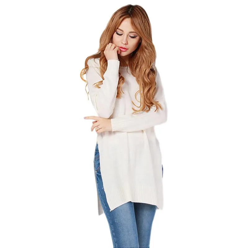 Fashion Lady Knitwear Women Casual Sweater Autumn Winter Knitted Plus Size Split Pullover Sweater