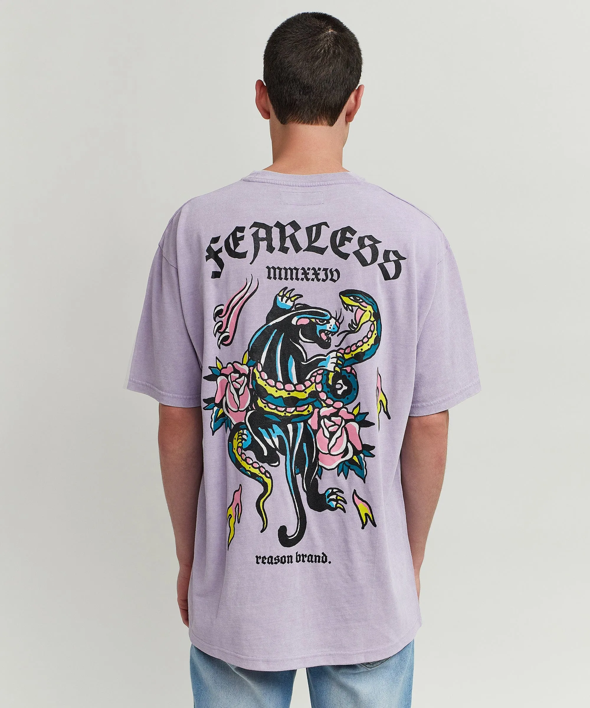 Fearless Washed Short Sleeve Graphic Print Tee - Purple