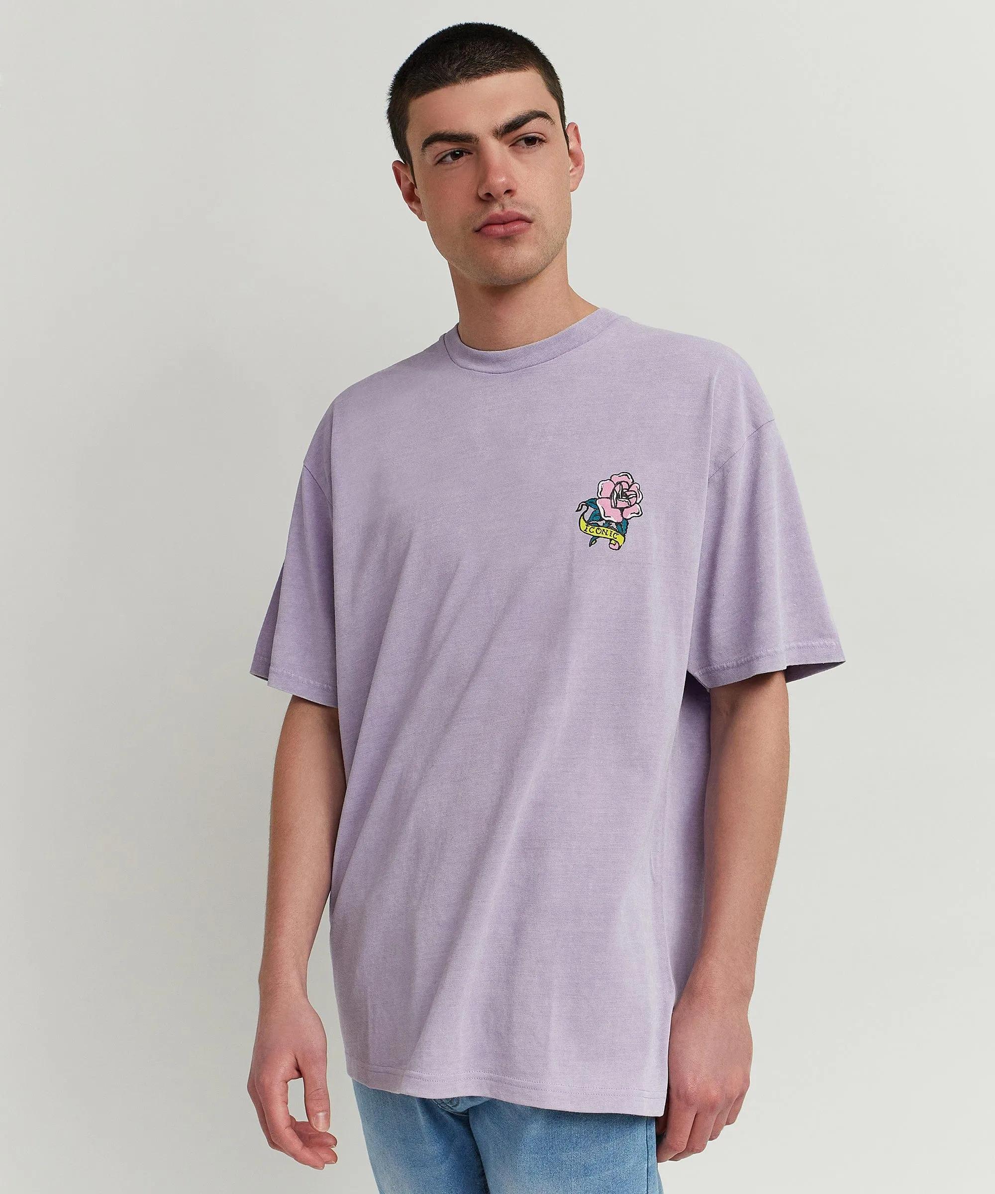 Fearless Washed Short Sleeve Graphic Print Tee - Purple