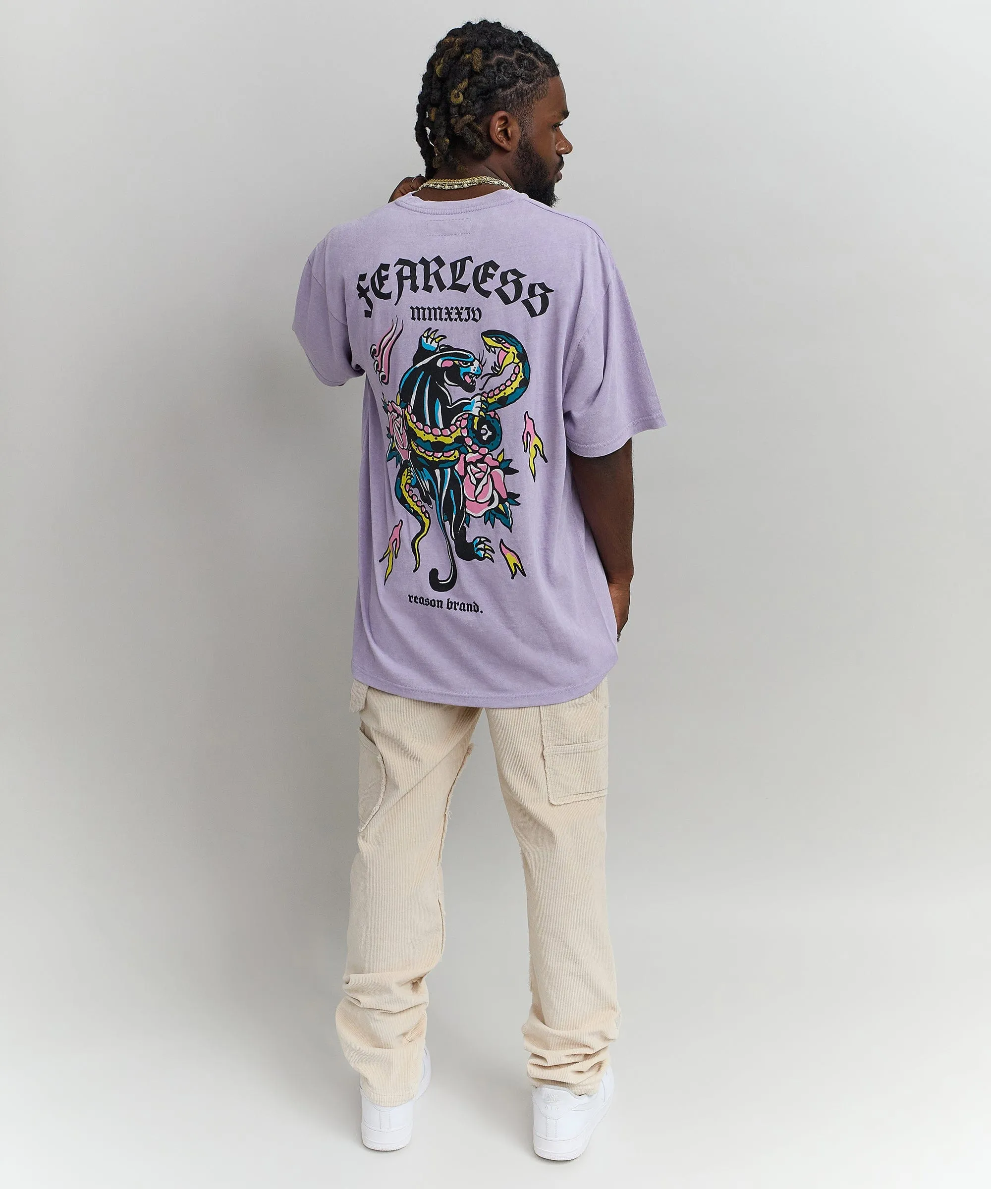 Fearless Washed Short Sleeve Graphic Print Tee - Purple