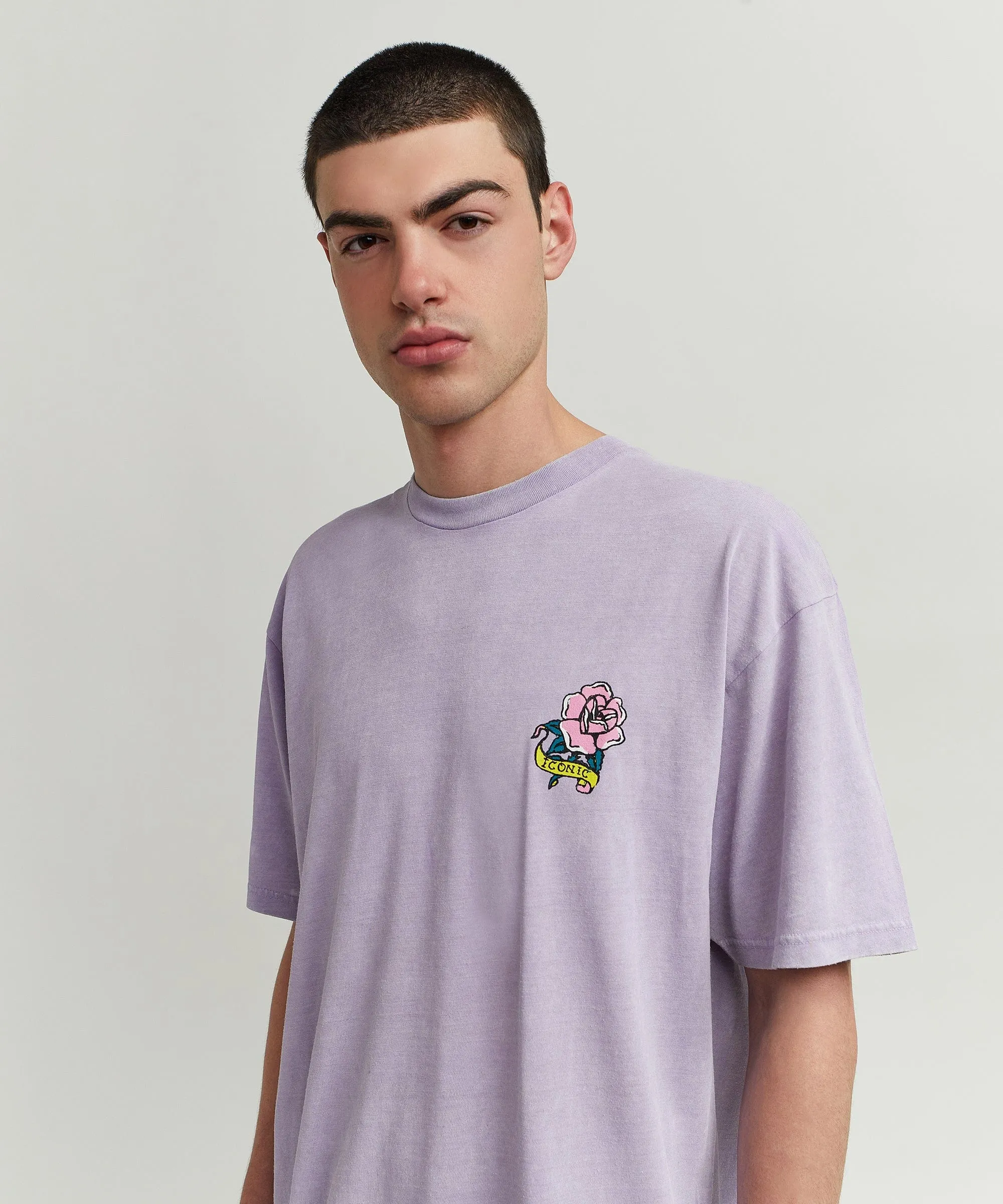 Fearless Washed Short Sleeve Graphic Print Tee - Purple