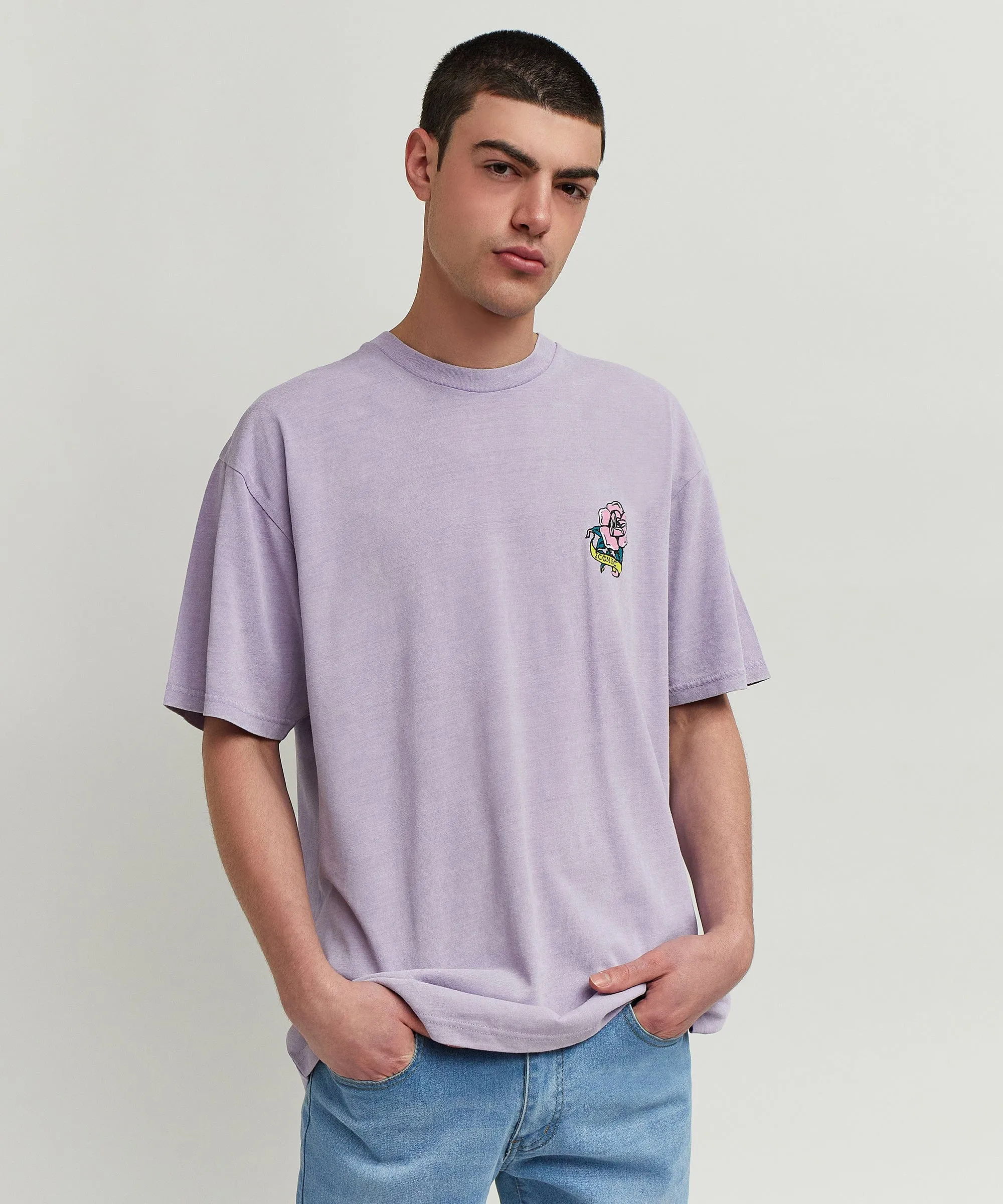 Fearless Washed Short Sleeve Graphic Print Tee - Purple