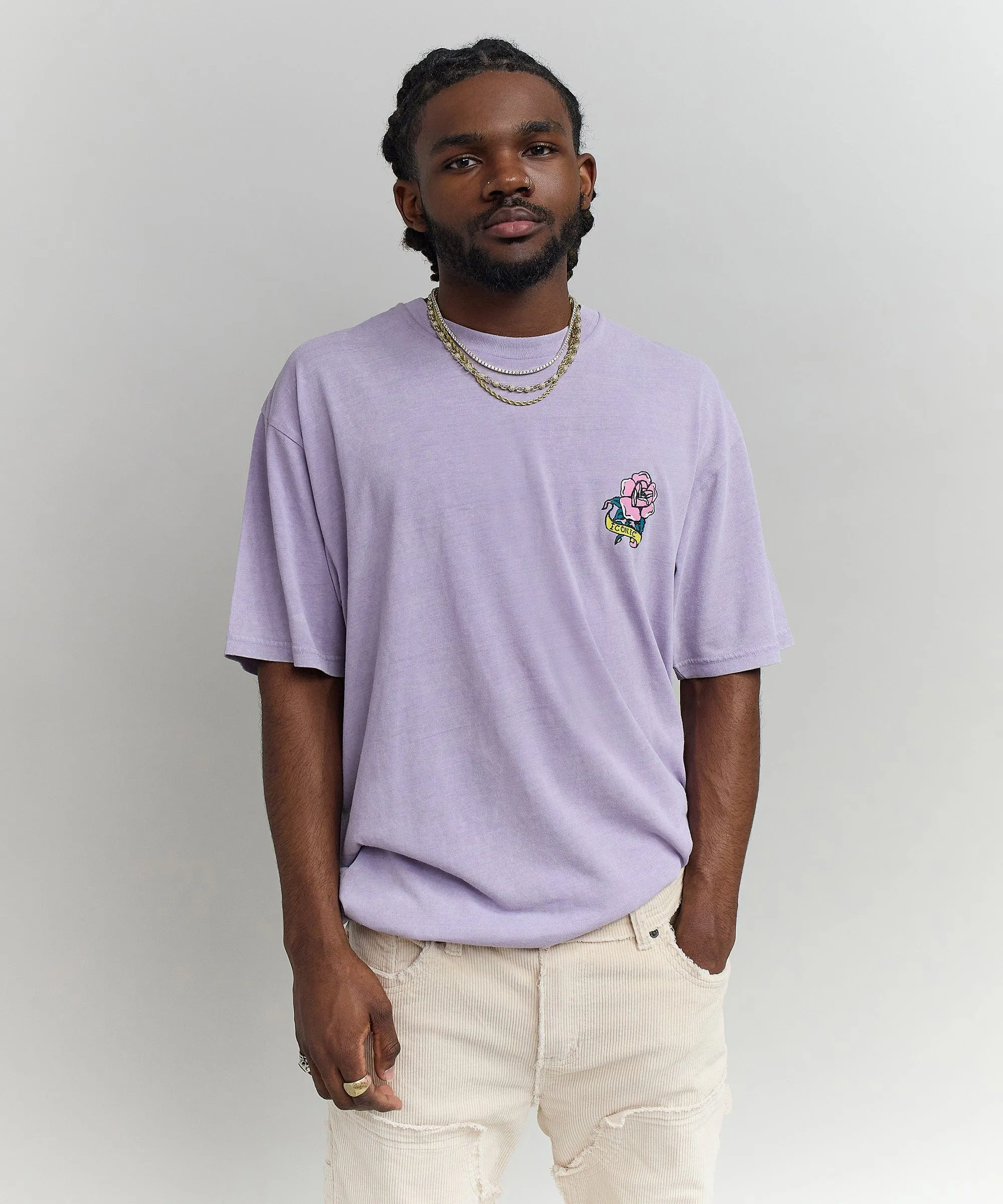 Fearless Washed Short Sleeve Graphic Print Tee - Purple