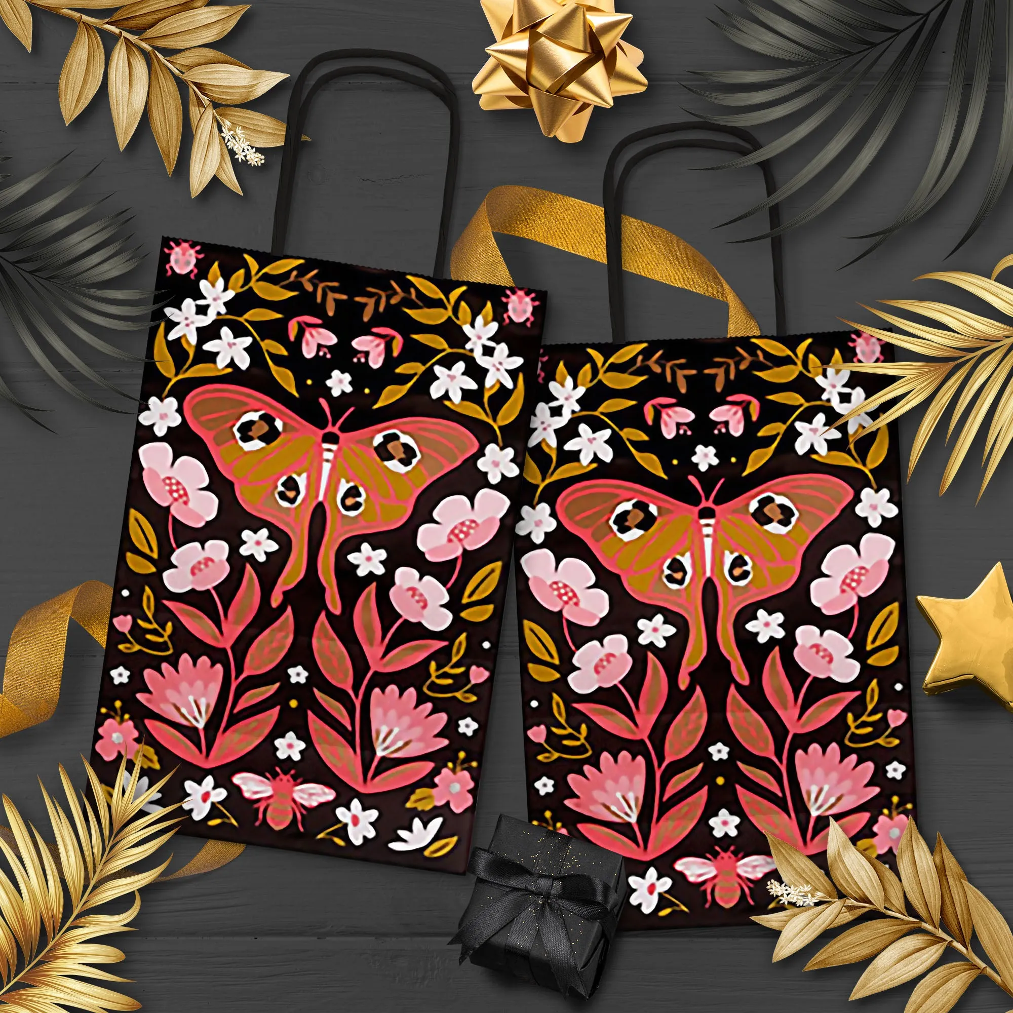 Floral Butterfly With Leopard Print Gift Bags and Favor Bags, Small 5.25x3.5x8.25(12 Pack)