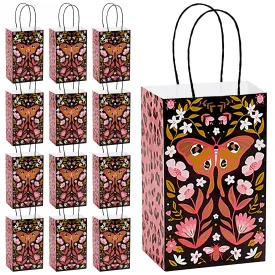 Floral Butterfly With Leopard Print Gift Bags and Favor Bags, Small 5.25x3.5x8.25(12 Pack)