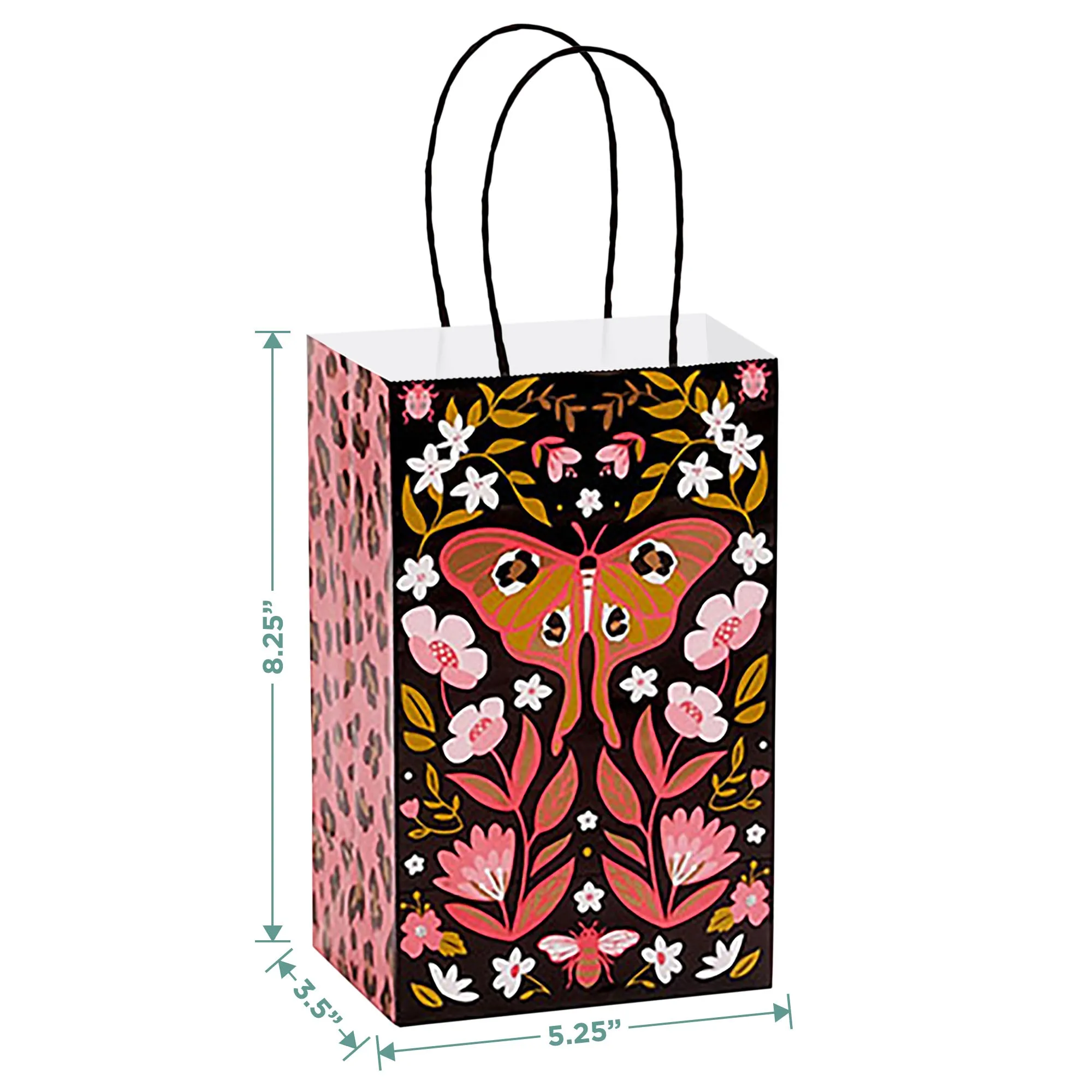 Floral Butterfly With Leopard Print Gift Bags and Favor Bags, Small 5.25x3.5x8.25(12 Pack)