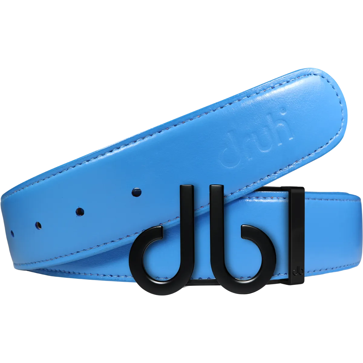 Full Grain Leather Belt in Sky Blue with Matte black ‘db’ Icon Buckle