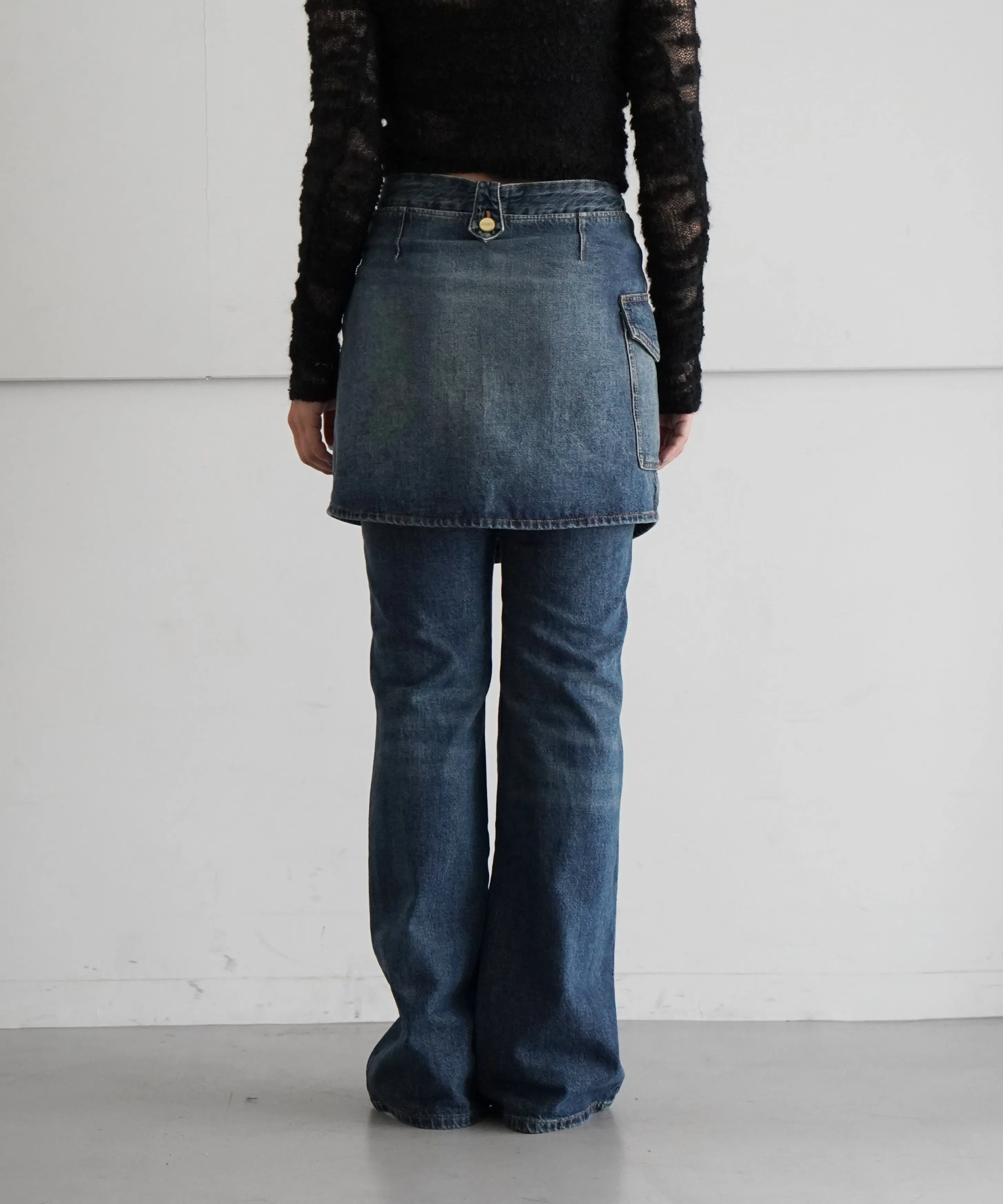 GANNI Heavy Washed Denim Flared Skirt Jeans "Mid BlueVintage"